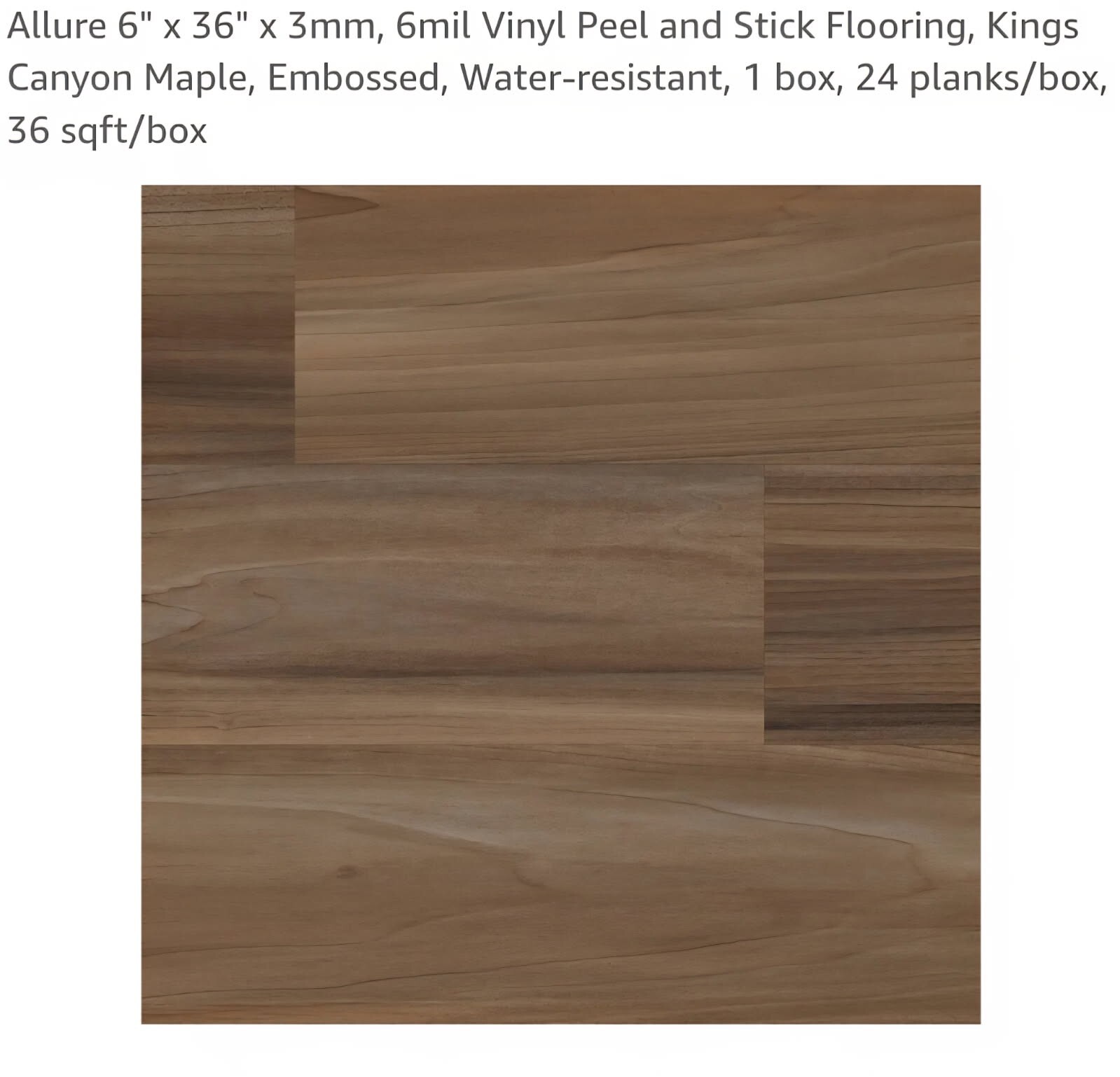 6″ x 36″ x 3mm, 6mil Vinyl Peel and Stick Flooring, Kings Canyon Maple
