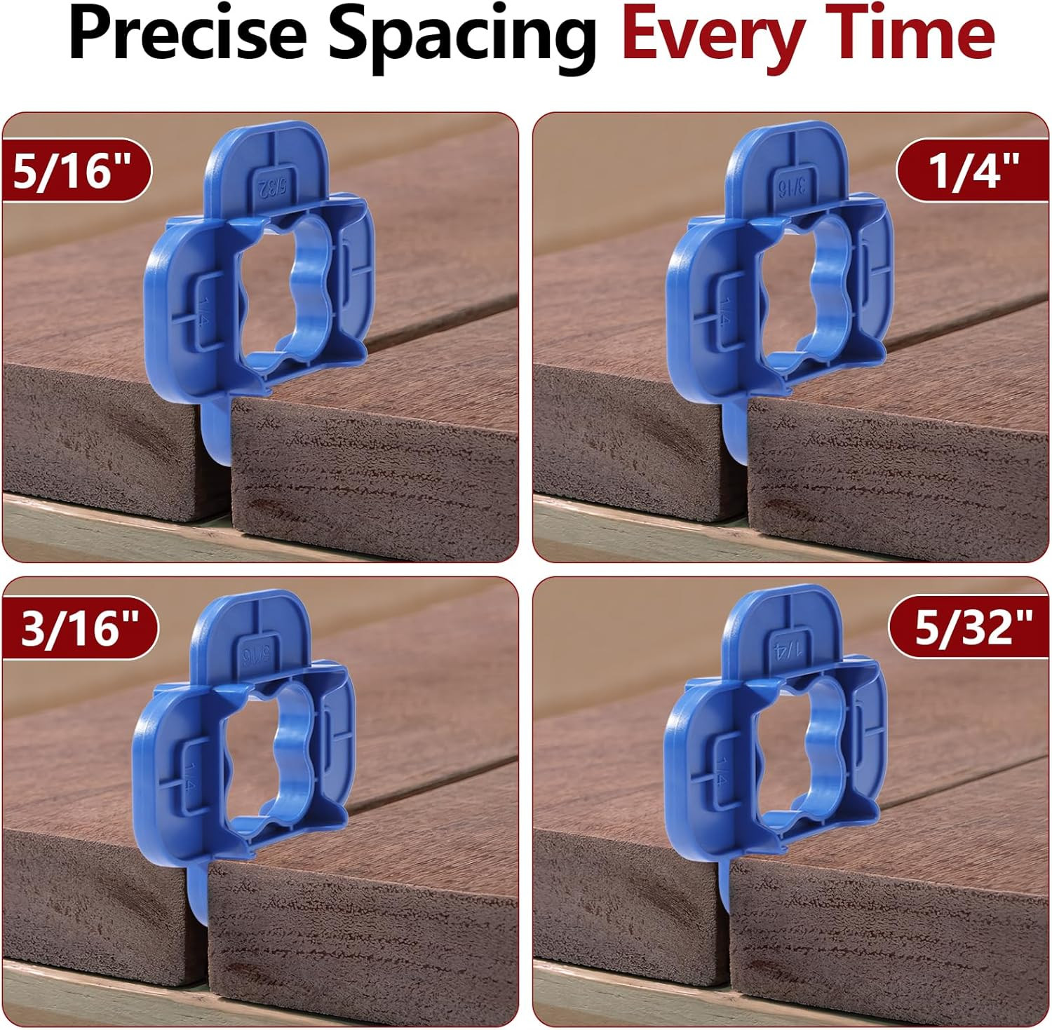 12 Packs 4-In-1 Multi-Size Deck Spacers Tool (5/32″, 3/16″, 1/4″, 5/16″) for Com