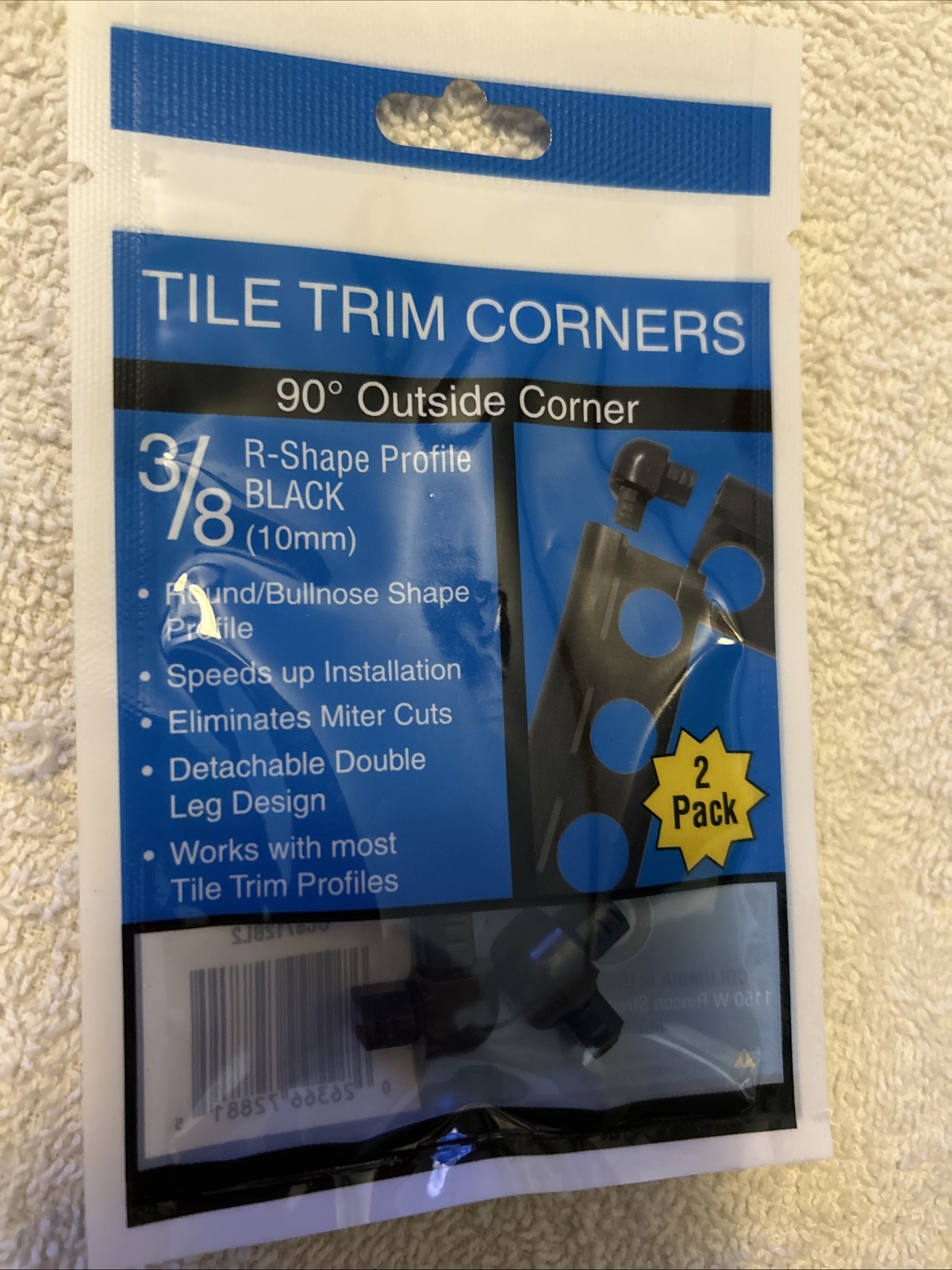 15-2Pk) TrimMaster Bullnose Outside Corner Tile Edging Trim Black 3/8 OC8712BL2