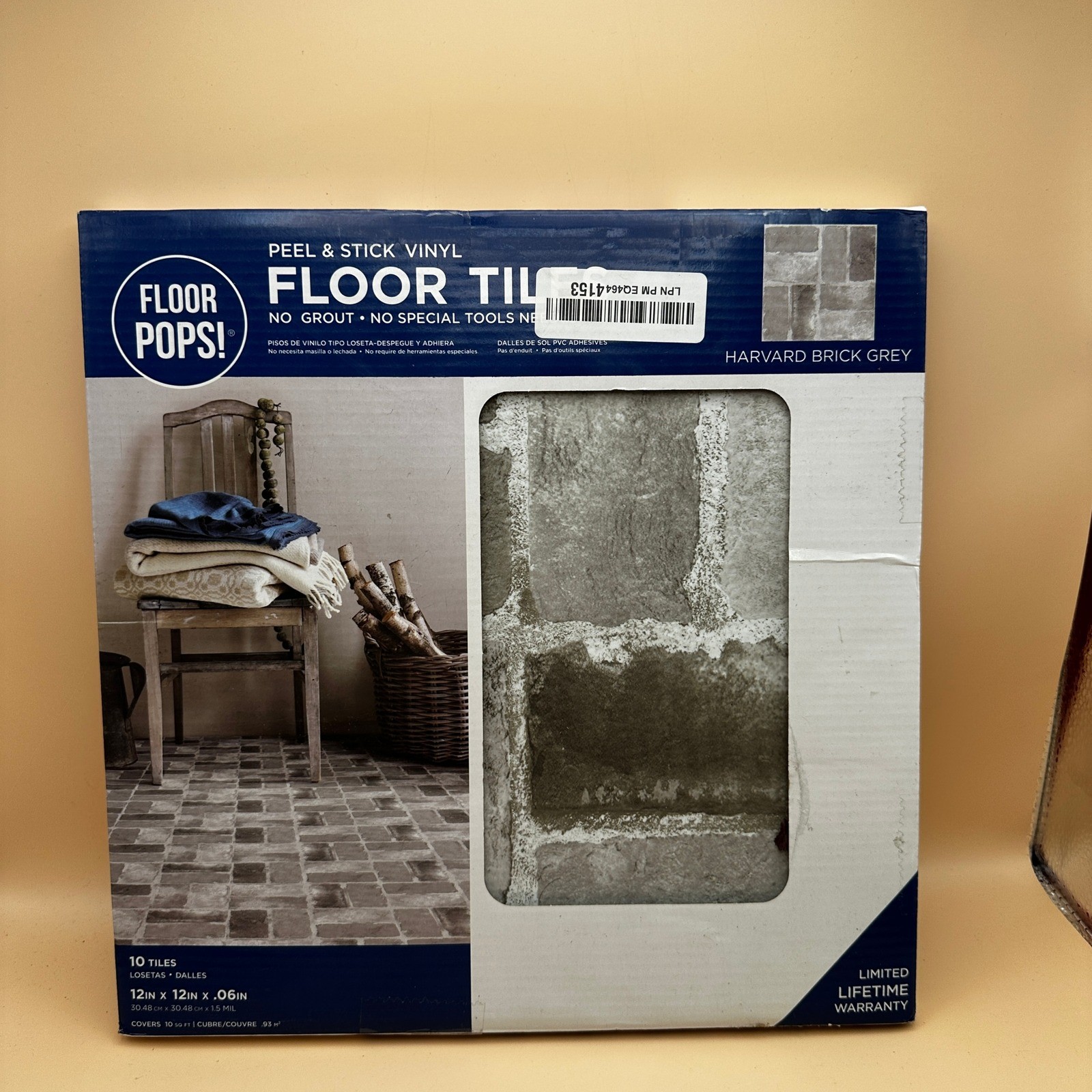 Pack of 10 FloorPops 12″x12″ Harvard Brick Grey Peel & Stick Floor Tiles