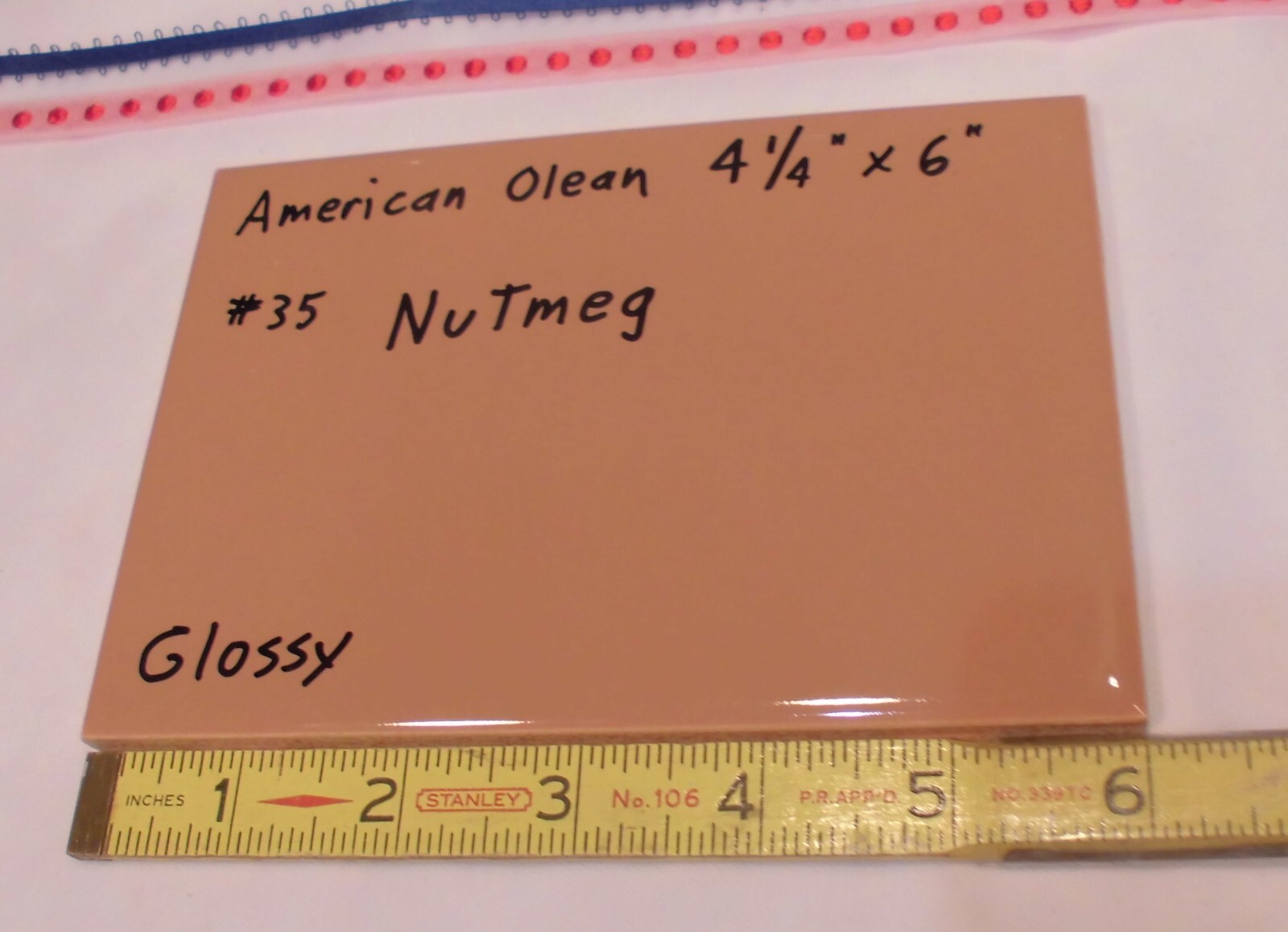 1 pc. *Nutmeg -Brown* Glossy Ceramic Tile #35 by American Olean 4-1/4″ X 6″ NOS