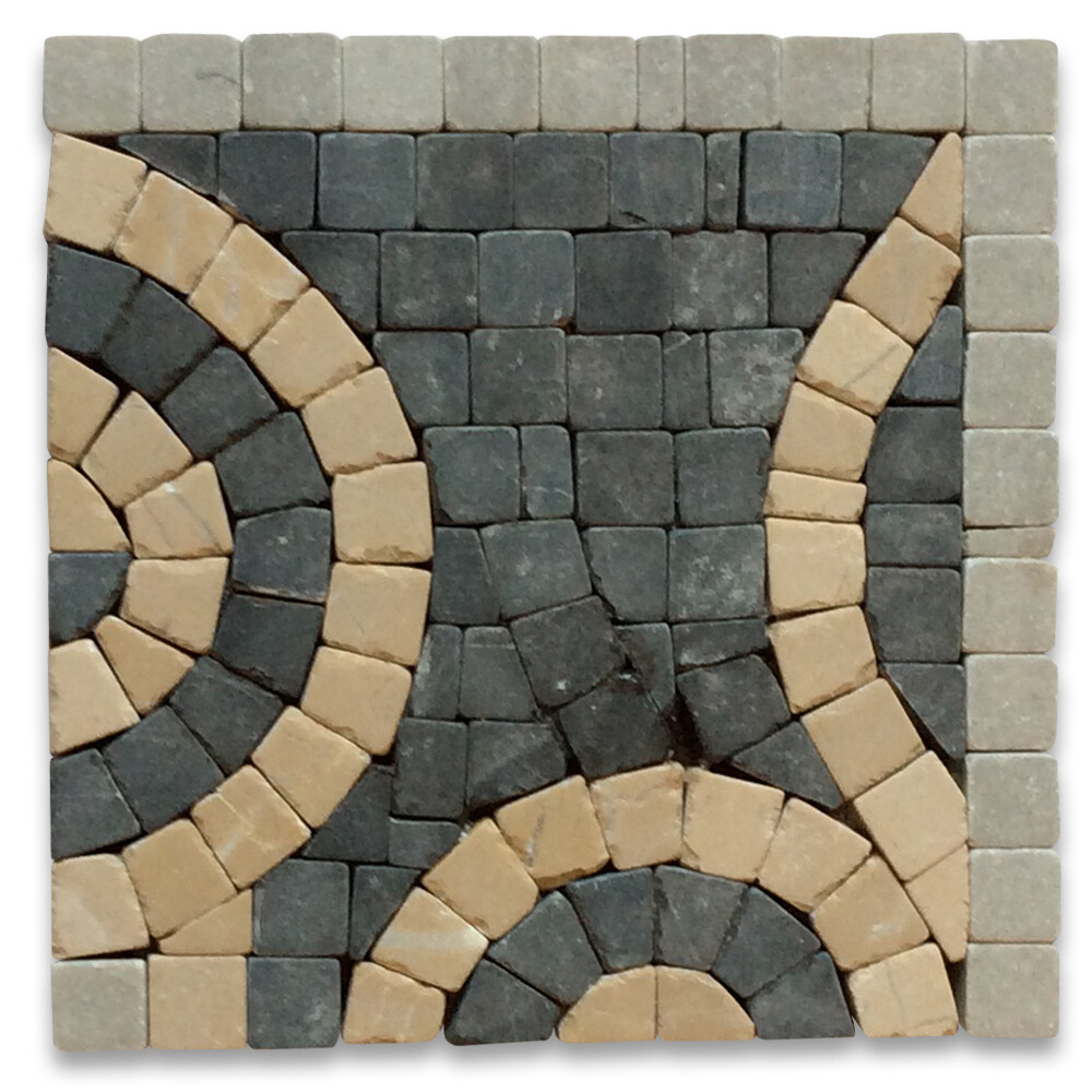 B4674CT Marble Mosaic Border Accent Decorative Tile Swirl Nero 4×4 Tumbled
