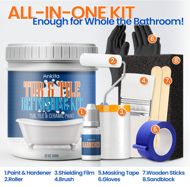 Specialty Tub and Tile Paint, Water-Based Tub and Tile Refinishing Kit with Tool
