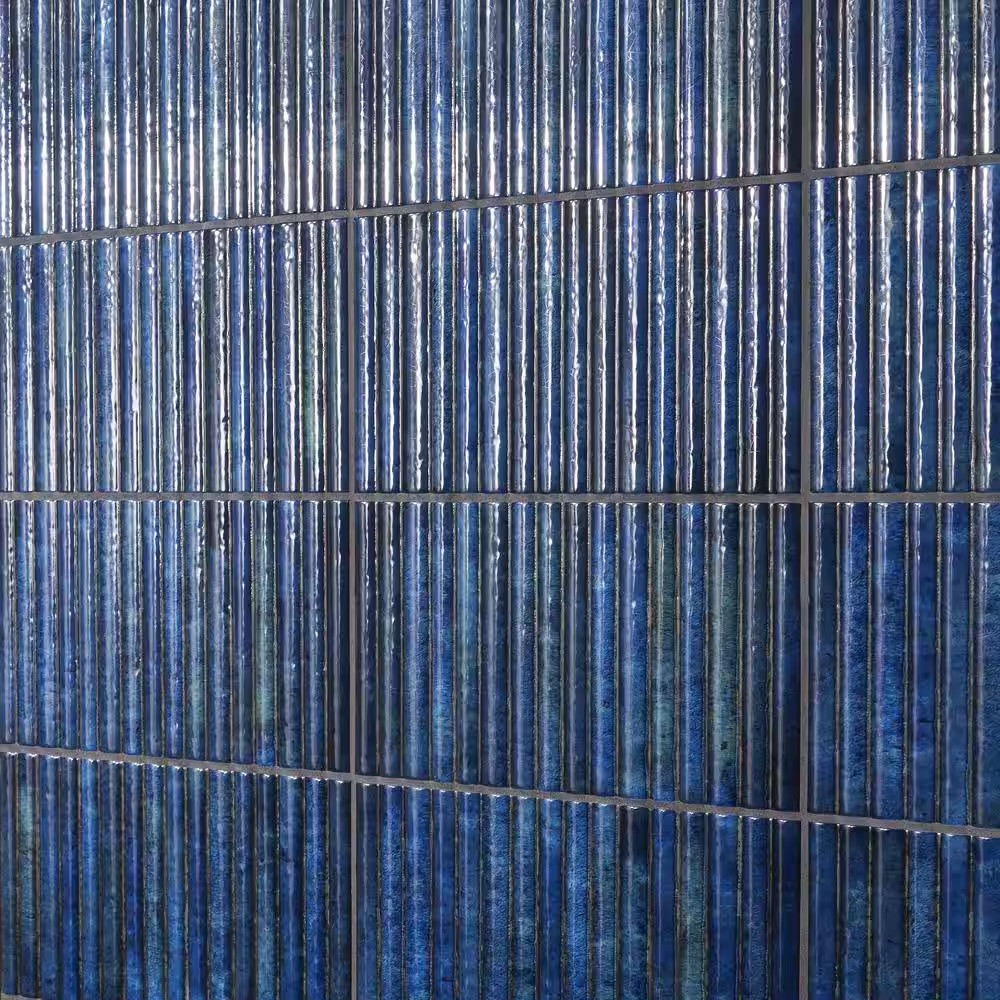 Mawr Blue 5.9 In. X 11.81 In. Polished Fluted Ceramic Wall Tile (9.68 Sq. Ft./Ca