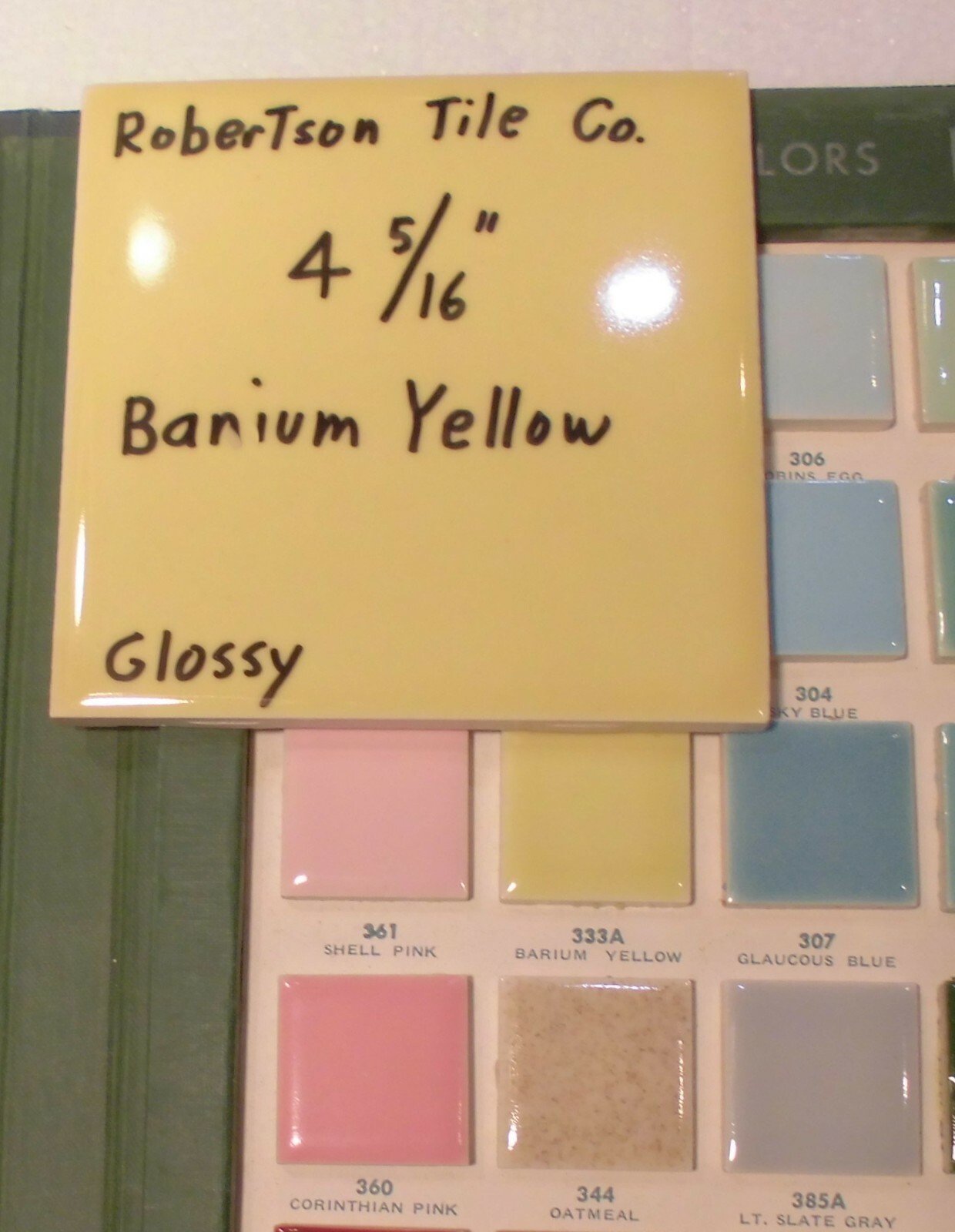 1 pc. *Barium Dark Yellow* Ceramic Tile 4-5/16″- 4-3/8″ Robertson Co. NOS
