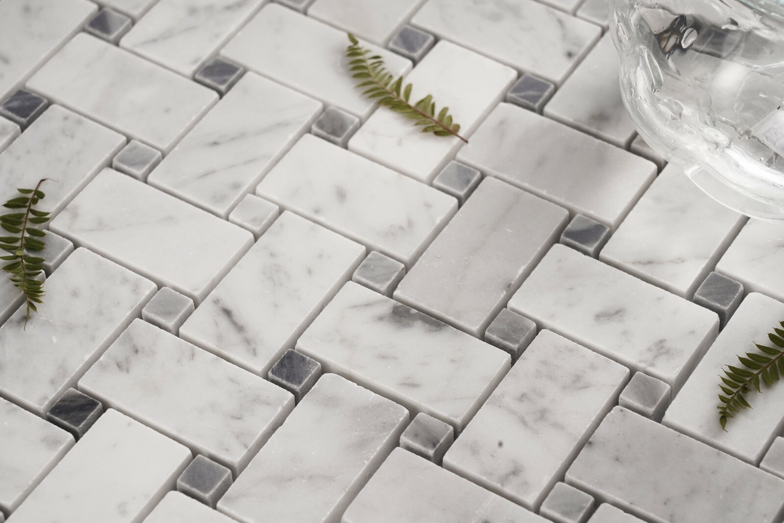 Simple Tile – Marble Mosaic Tile Basketweave Collection Carrara White+Bardiglio