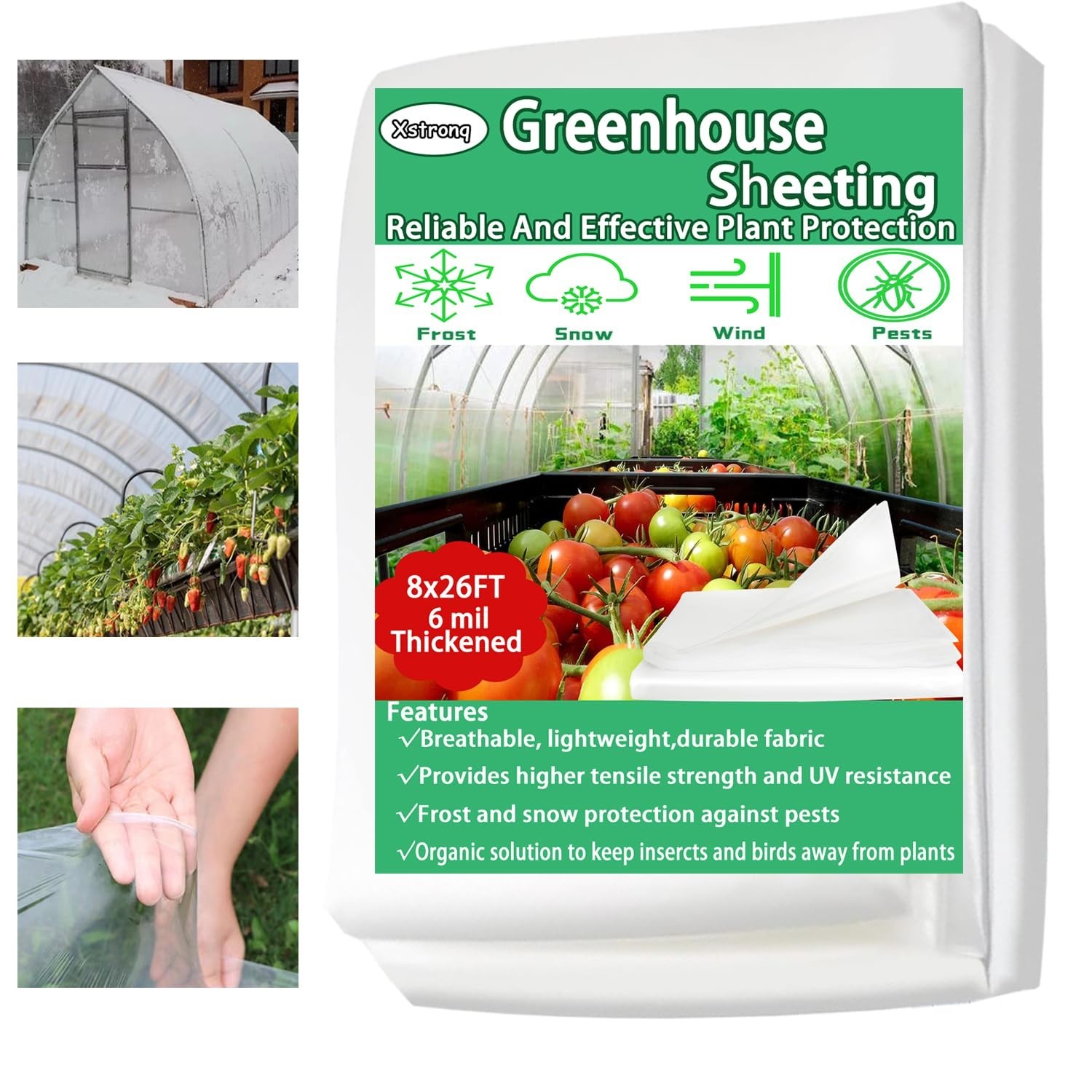 8FTx26FT Greenhouse Plastic Sheeting, 6 Mil Thick Clear Polyethylene Film, Wa…