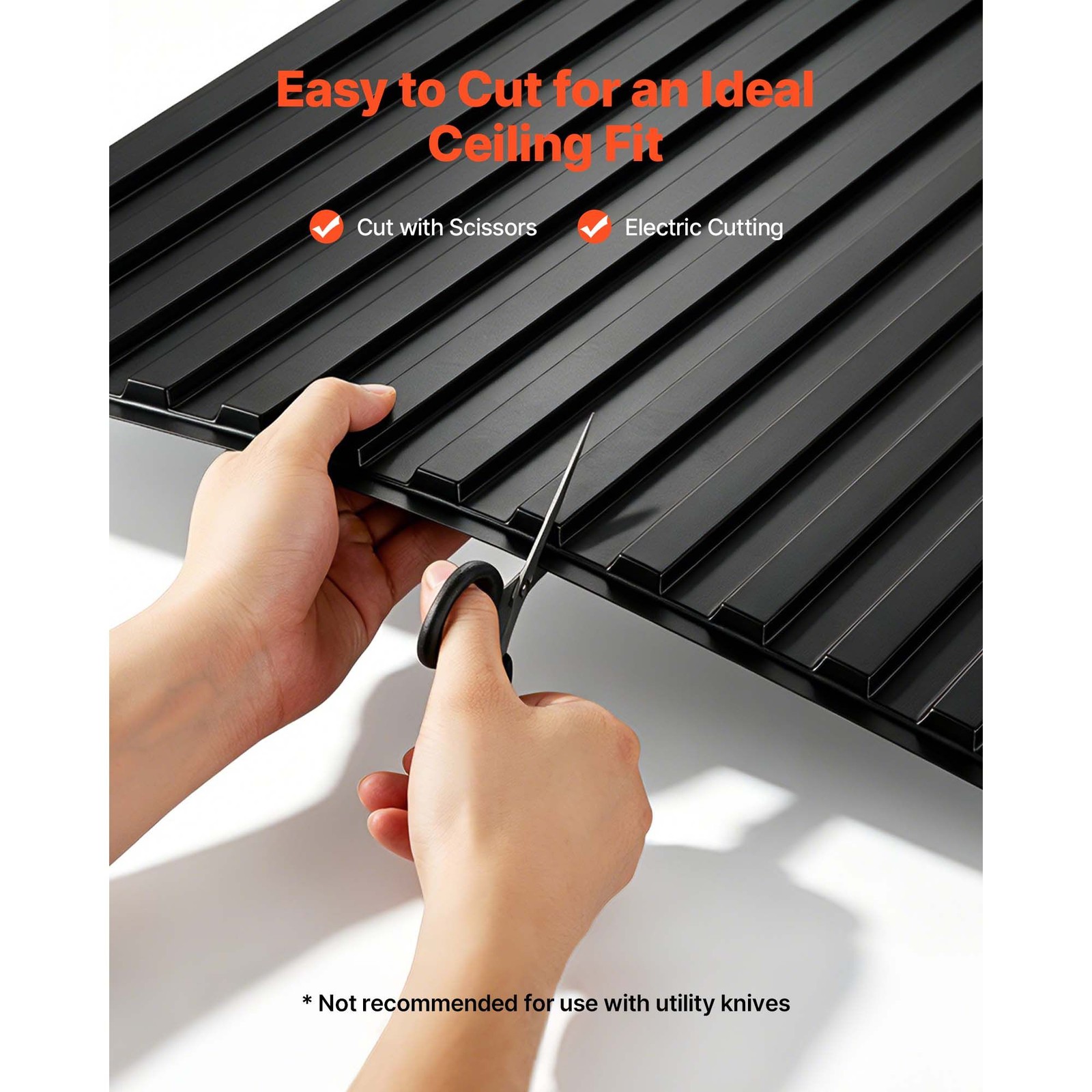 24 x 48 in PVC Ceiling Tiles 12 – Pack 3D Black Linear Slat Panels, Smooth PVC