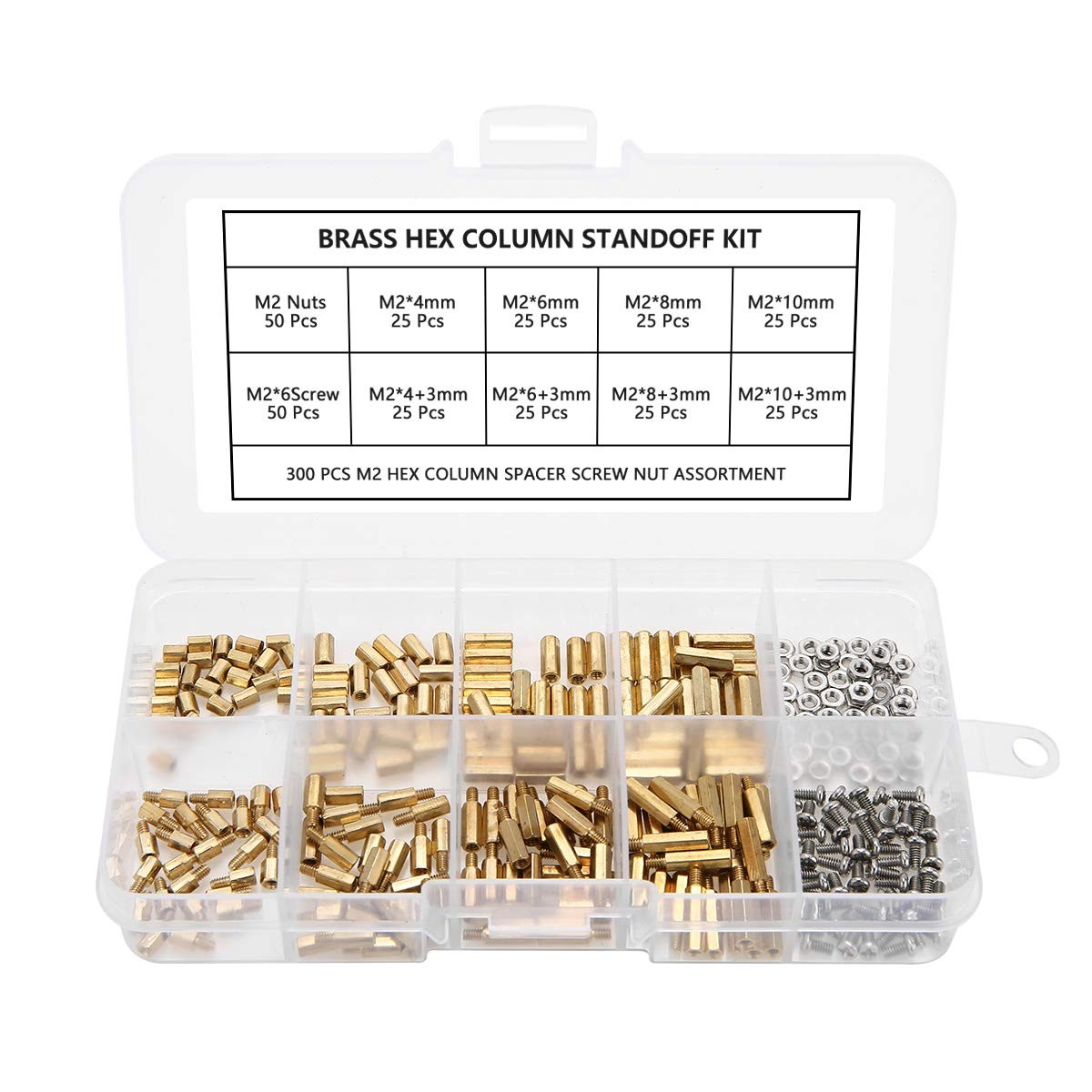Mayitr 300Pcs M2 Brass Hex 4mm, 6mm, 8mm, 10mm, 7mm, 9mm, 11mm, 13mm, brass