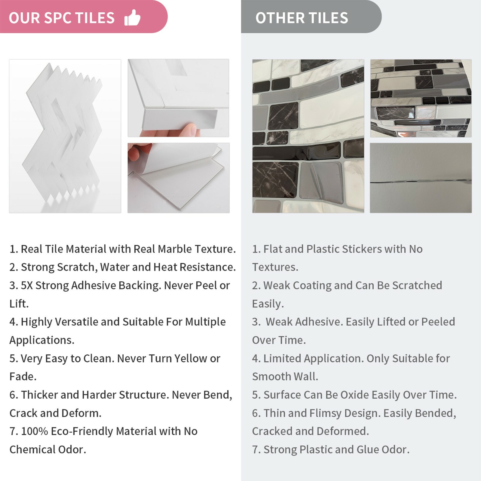 5 Sheets 10″x10″ Marble Peel and Stick Self Adhesive Tile For Kitchen Bathroom