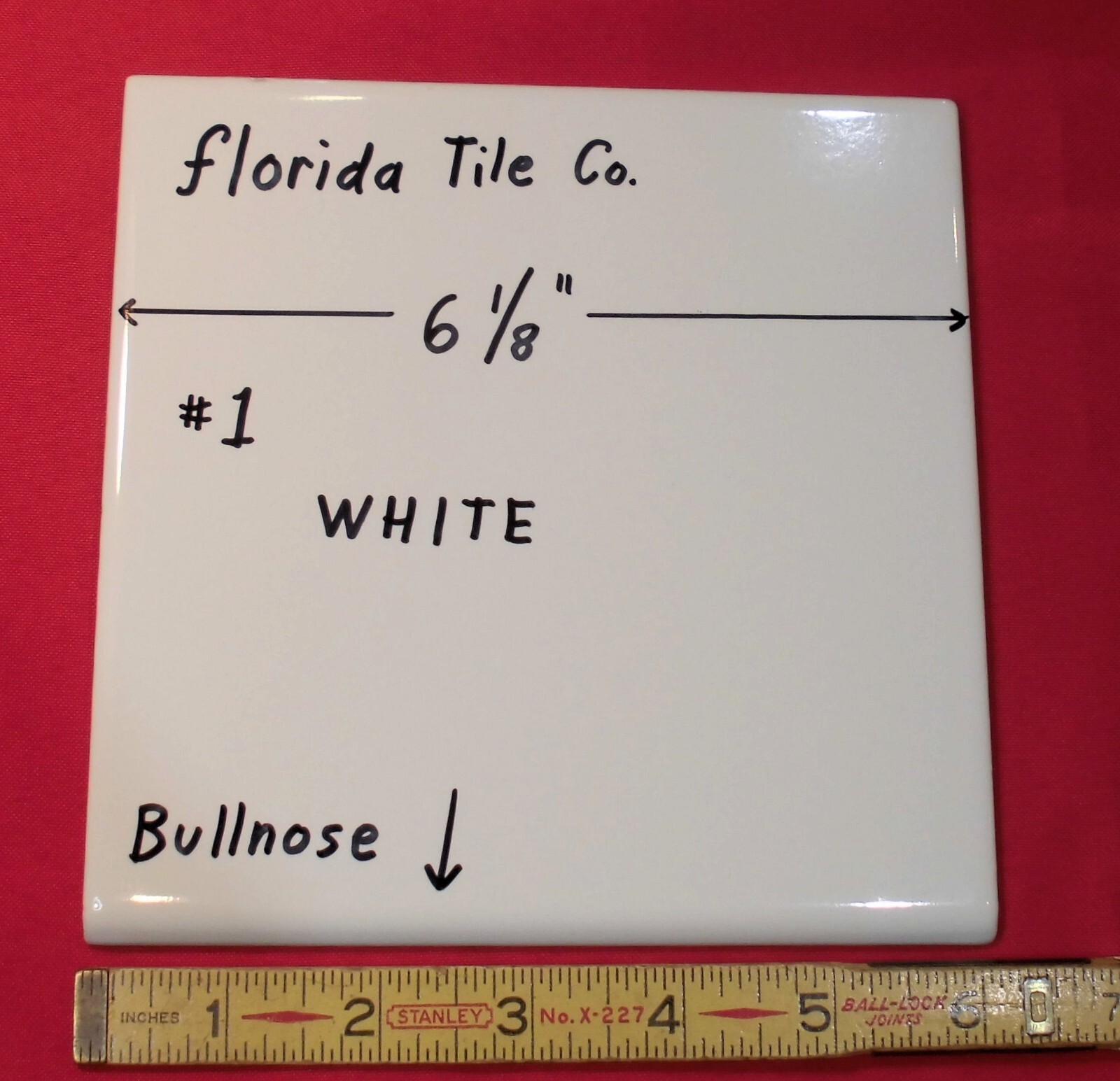 Glossy #1 White: 6-1/8″ Ceramic Bullnose Tile by Florida Co. Made in USA, NOS