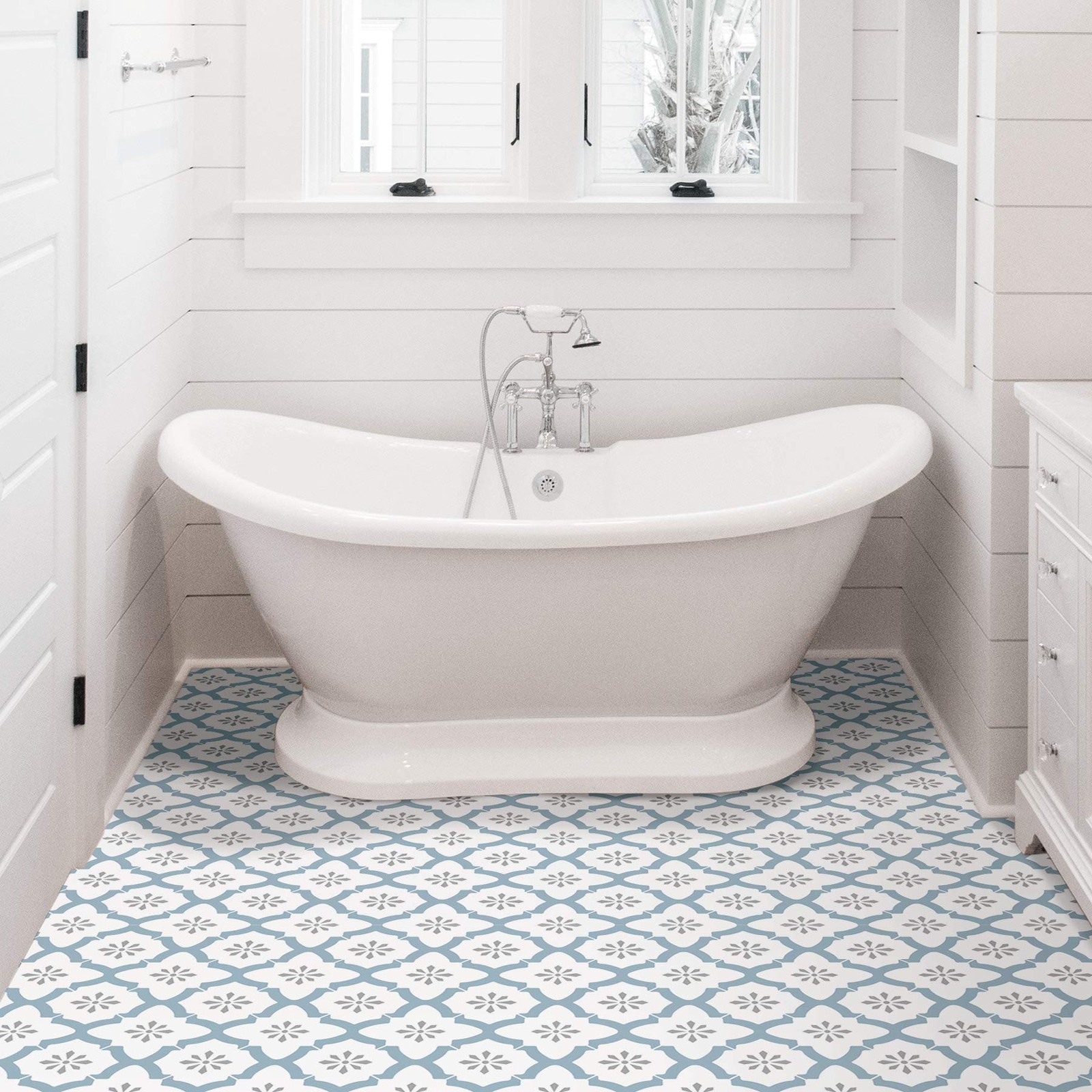 Alfama Peel and Stick Floor Tiles, Blue, Geometric Vinyl Floor Tiles, Water R…