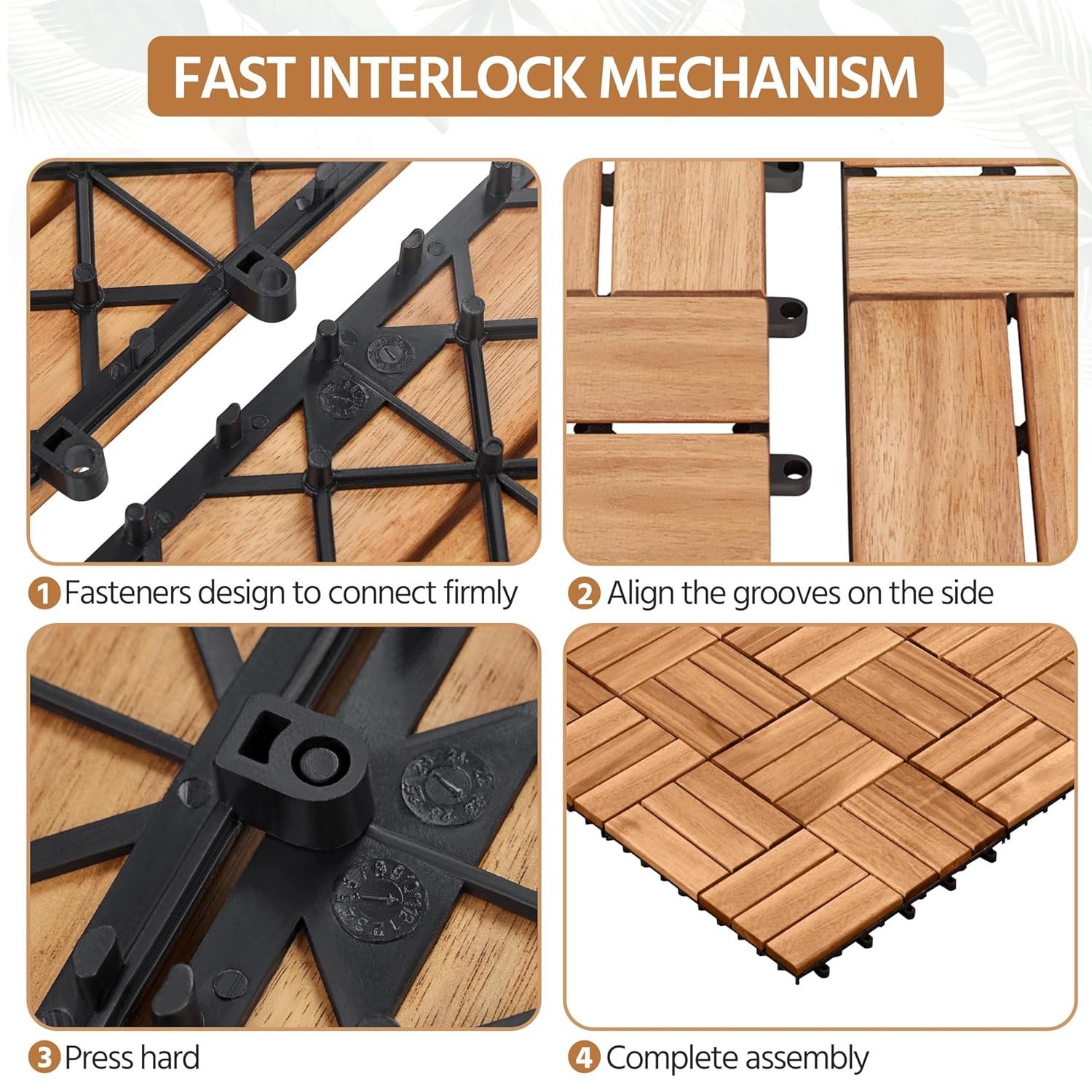 Acacia Waterproof Hardwood Patio Deck Tiles 108pcs Interlocking Wood Decking