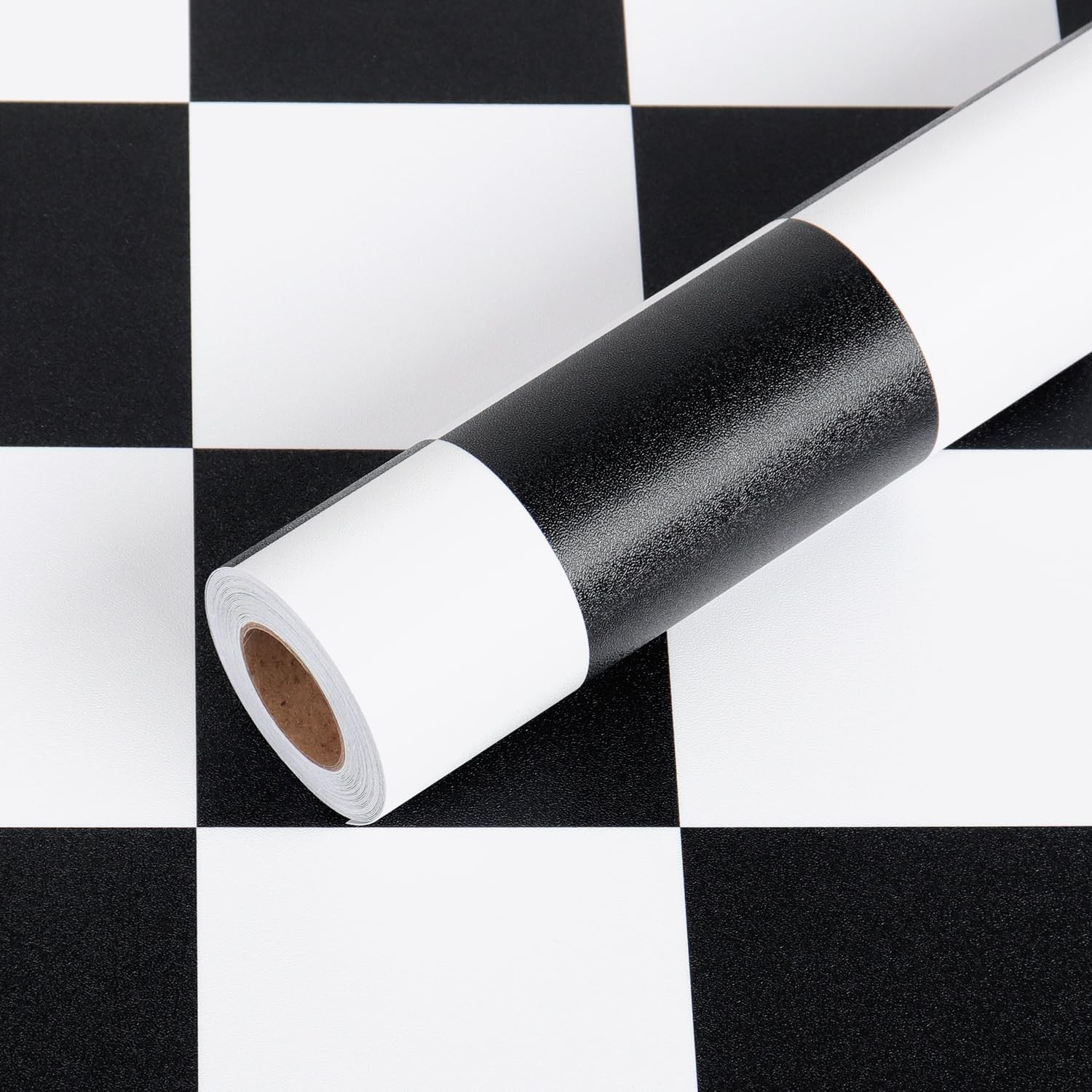 Checkered Black and White Vinyl Flooring Roll 15.8×78.8 in Floor Contact Pape…
