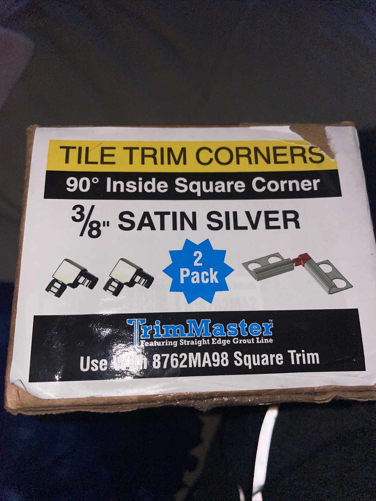 (20 Piece)TrimMaster inside Square Corner Tile Edging Trim 3/8″ Satin Silver