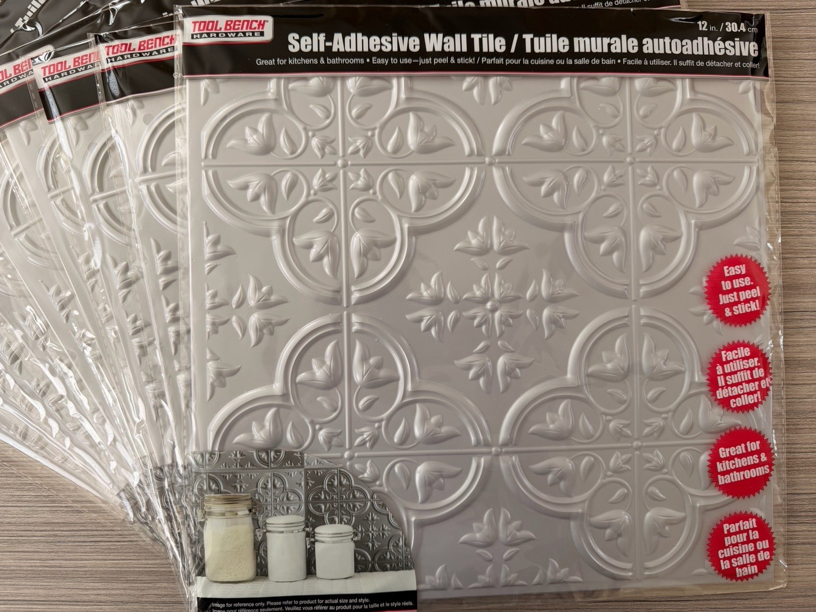 Lot Of 25 Tool Bench Self-Adhesive Wall Tile 12×12” Peel & Stick Backsplash Gray