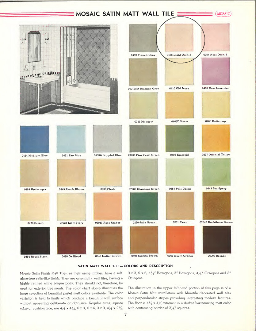 Pale Pink Matte Bathroom Tile Vintage Mosaic Ceramic Co Light Orchid 4.375″