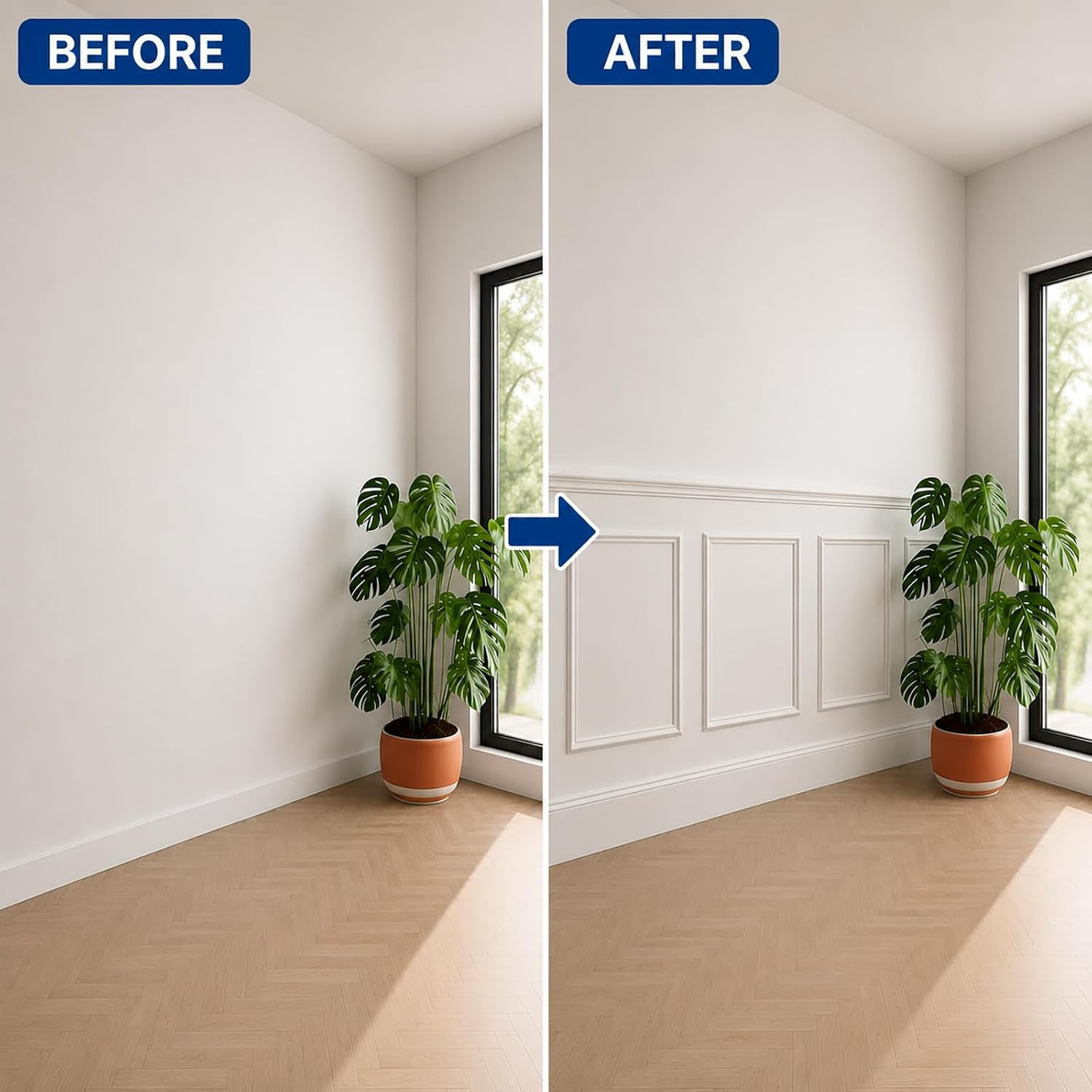 3 Set Peel and Stick Wall Molding Kit,Pre Cut Wainscoting Panels,24X32In | Self