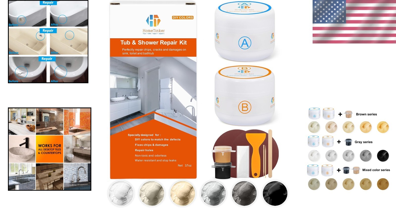Complete Bathtub Repair Kit – Color Match Epoxy Resin for Porcelain & Fiberglass
