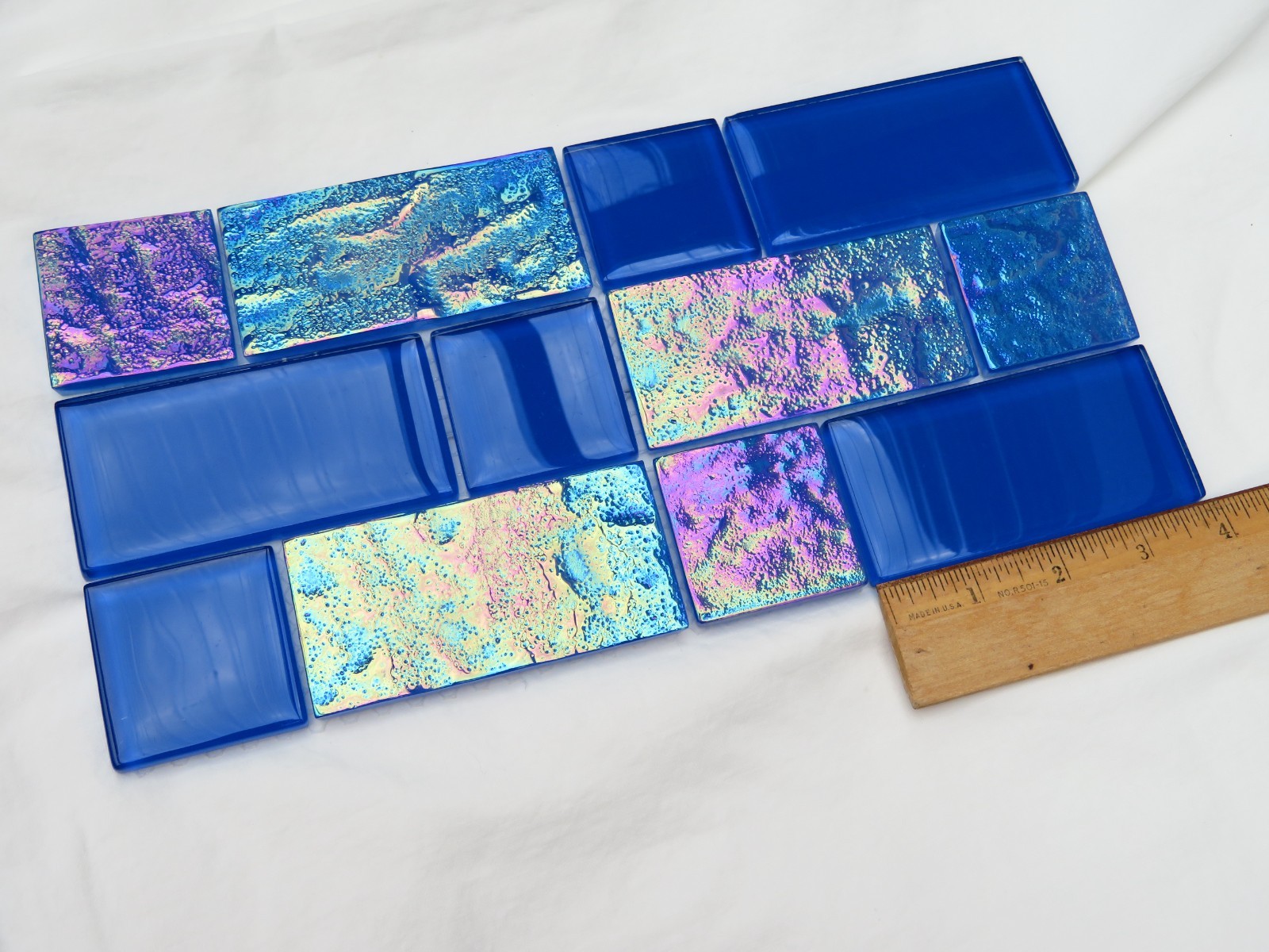 Tiles Iridescent Glass Weatherproof Sheet of 12″ x 6″ Wavy & Smooth Unused Blue