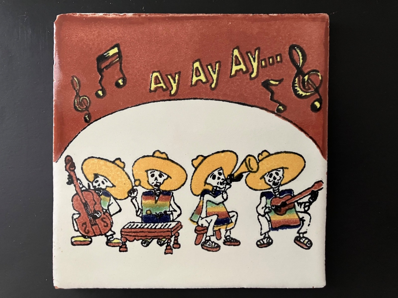 Ceramic TalaVera Mariachi Music Band Mexican Clay Tile Handmade 4-1/8×4-1/8