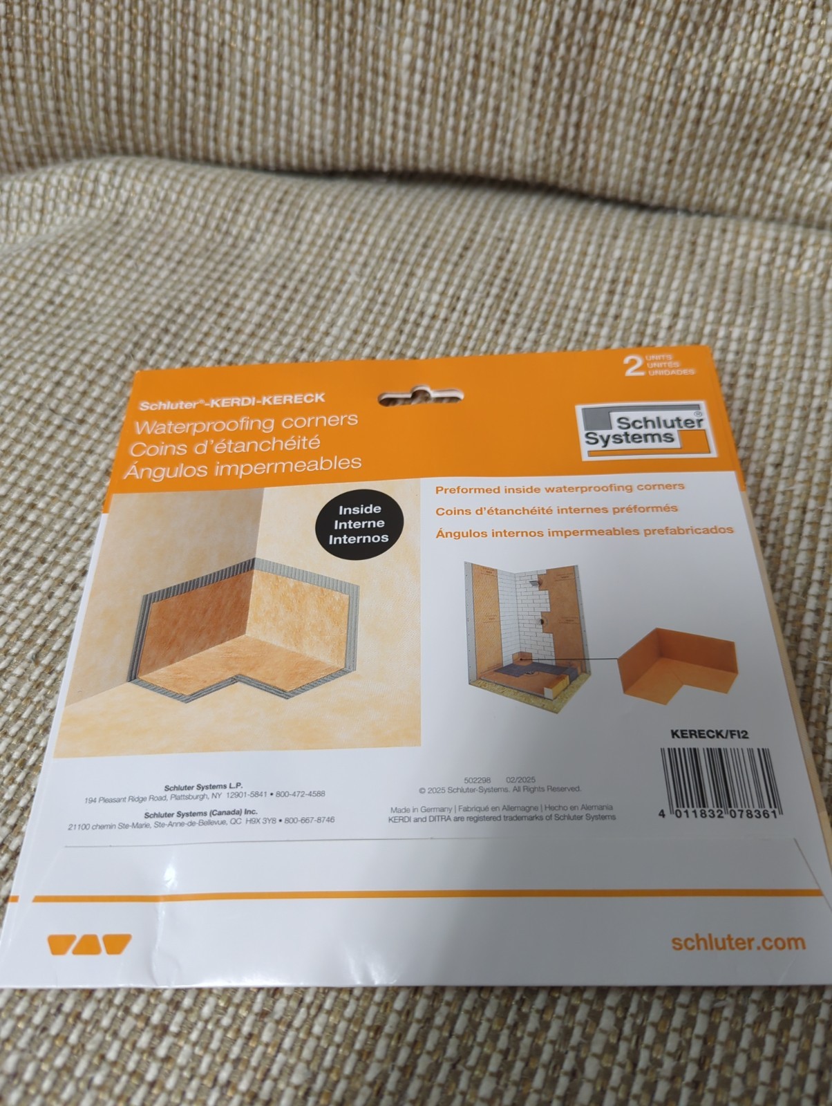 Schluter Systems Kereck/FI 2 Kerdi Inside Waterproofing Corner – 4 Mil Thickness
