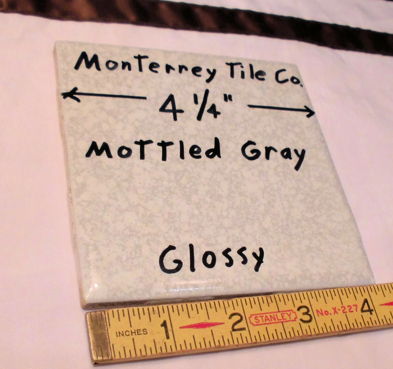 1 pc. Ceramic Tile *Mottled Gray* 4-1/4″ by Monterrey Co. Splatter Gray; NOS