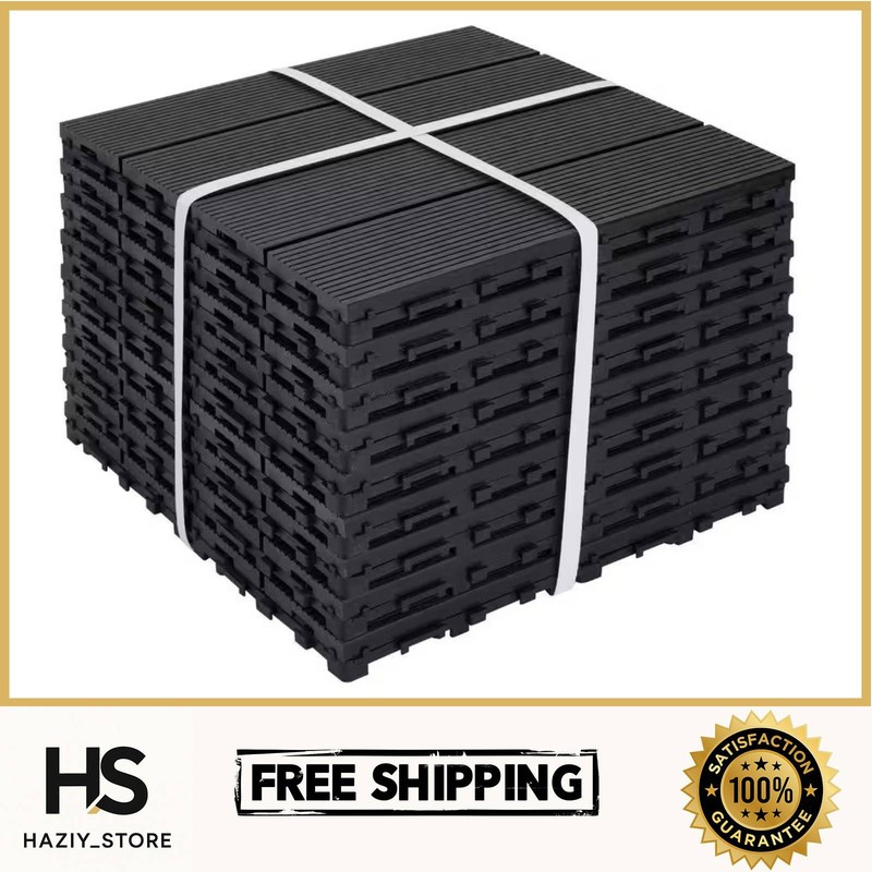 11.8in x 11.8in Black WPC Composite Interlocking Deck Tiles Balcony 9-Pack