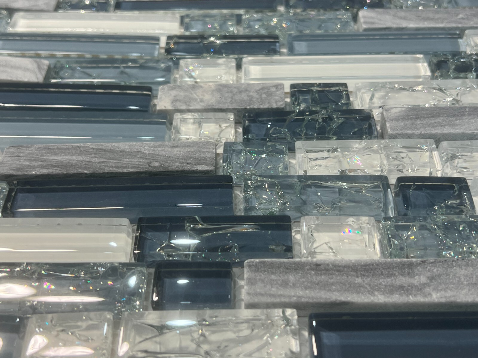 NY05 Green/White/Gray Glass/Marble Rectangle Mosaic Tile Kitchen Bathroom