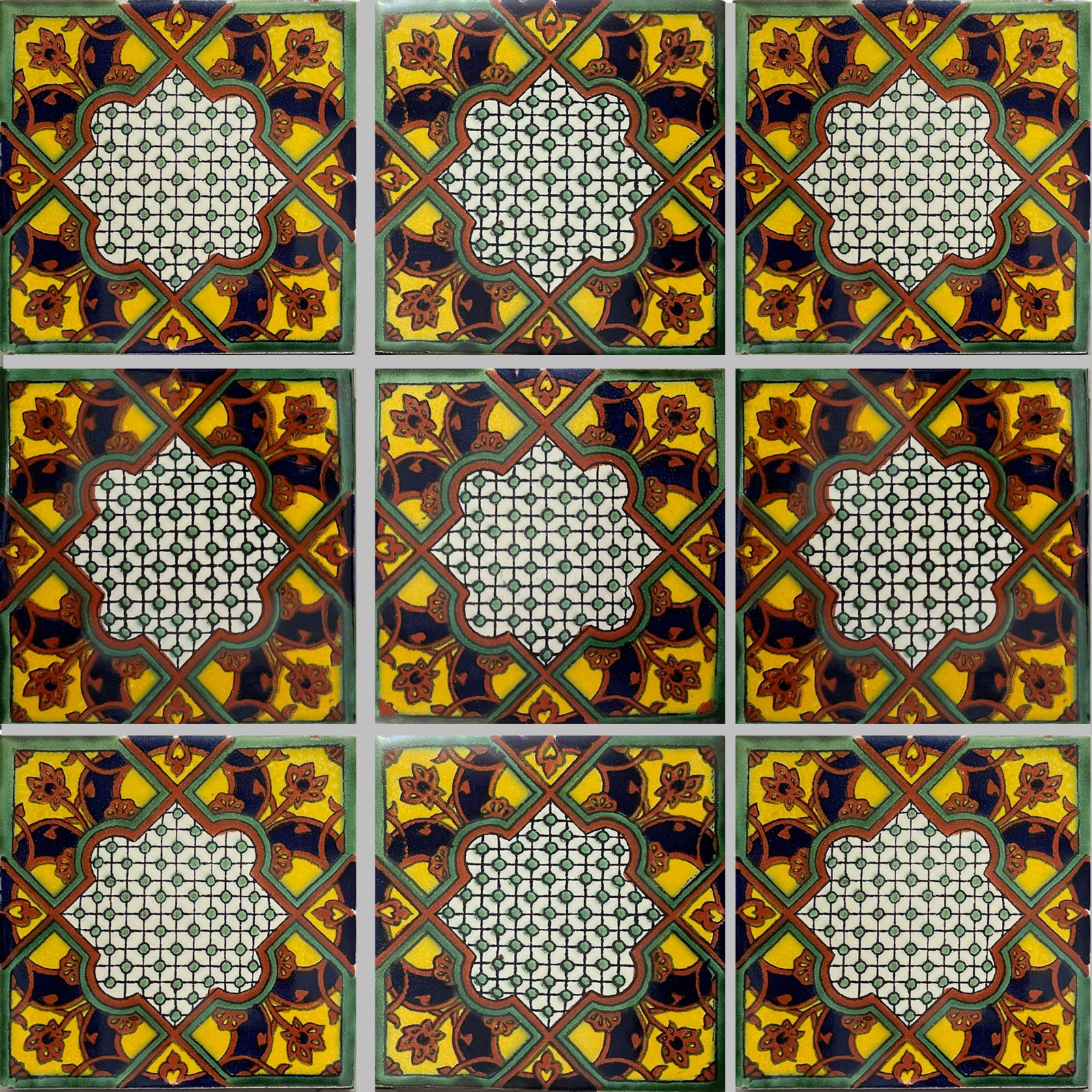 2″ x 2″ 36 pcs Azteca Mexican Clay Tile Handmade Talavera Backsplash Mosaic