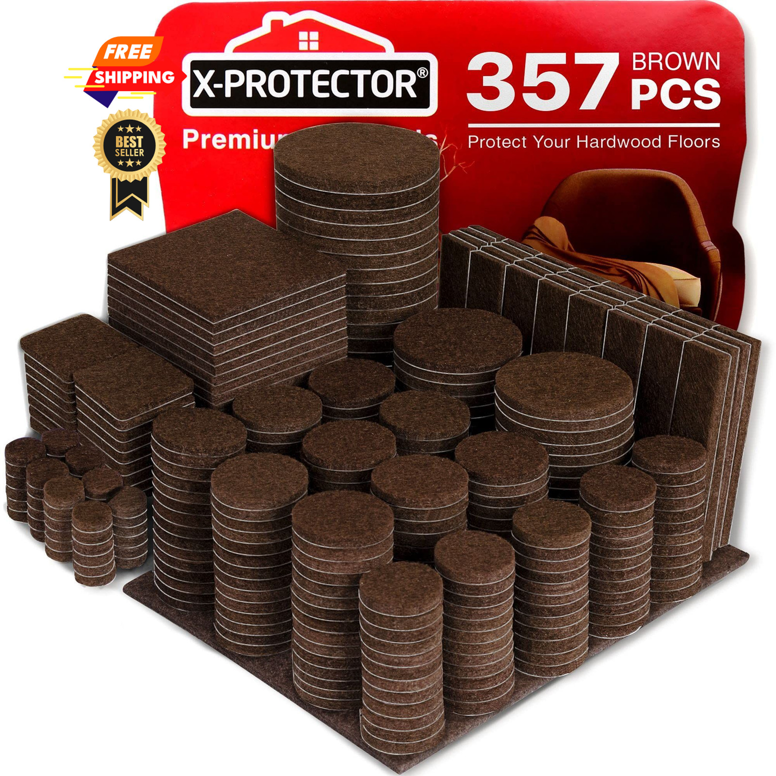 X-PROTECTOR 357 pcs Premium Huge Pack Felt Furniture 357 PCS Brown, Brown