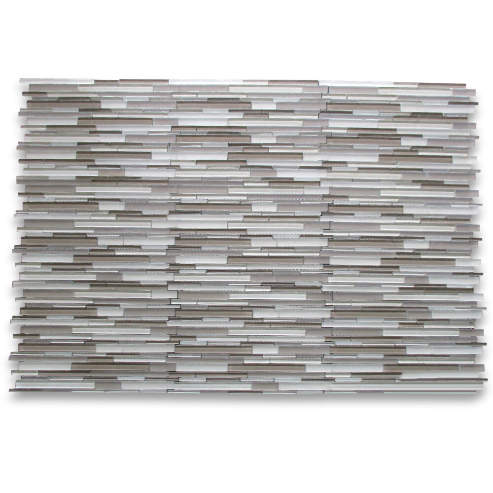 A78001 Glass Mosaic Tile Beige Blends Glass Random Strip Modern Brick Tile