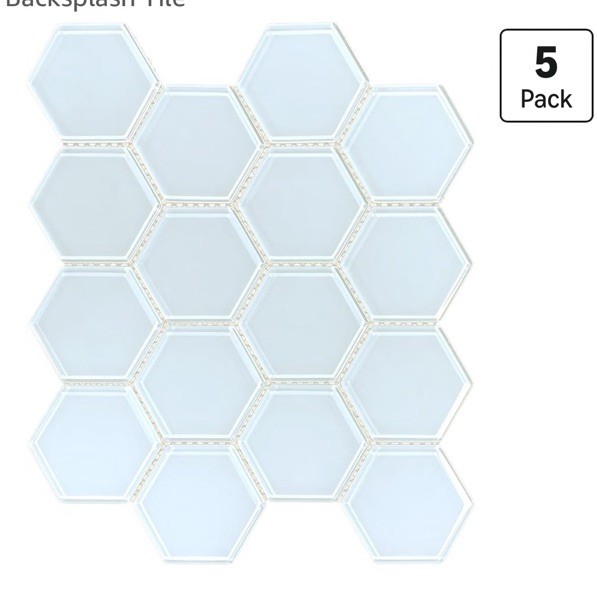 5 Sheets White Hexagon Glass MosaicTiles,12″ x 10″ Backsplash Tile