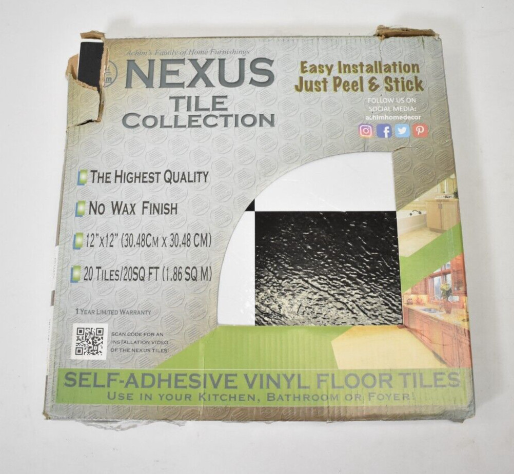Nexus Tile Collection Self Adhesive Vinyl Floor Tiles 17 Pack 12″x12″ Checkered