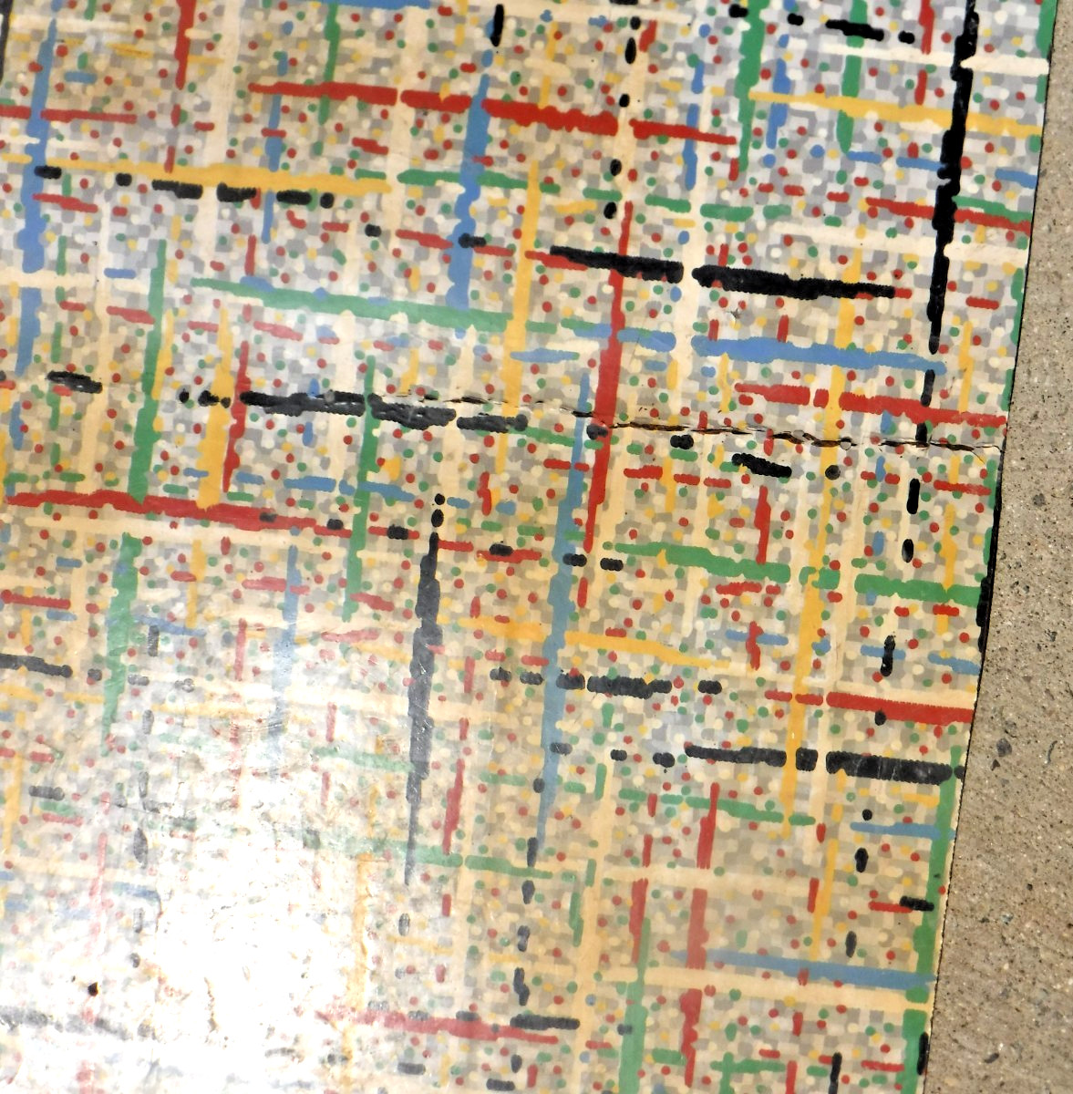 VTG~LINOLEUM FLOORING~M PIECE~33″x 58″~1950-60~MOVIE SET~MCM~GRAY GRID~PRIMARY C