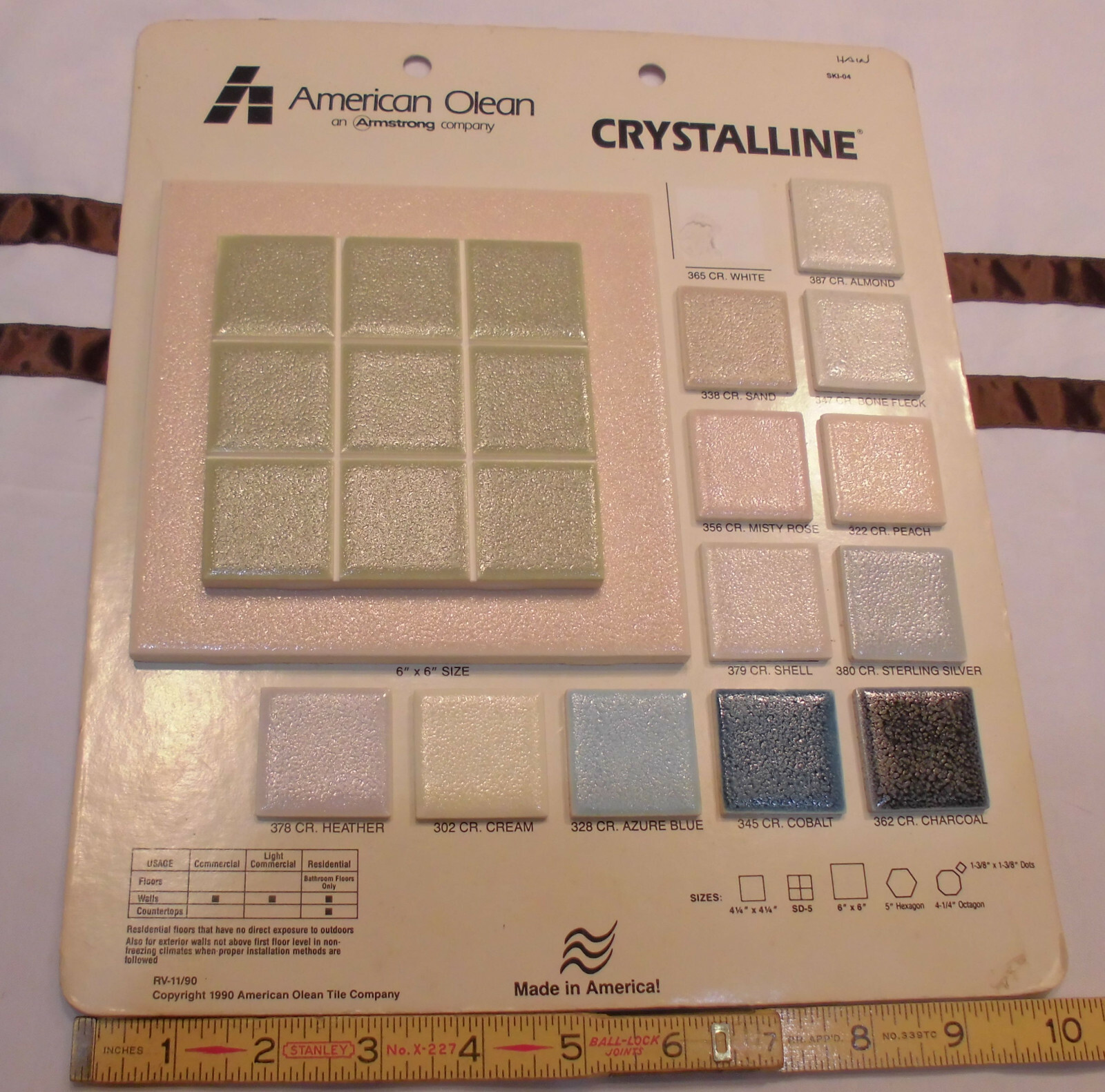 1 pc. Ceramic Tile *Avocado-Green* 9th Scored Crystalline: American Olean 4-1/4″