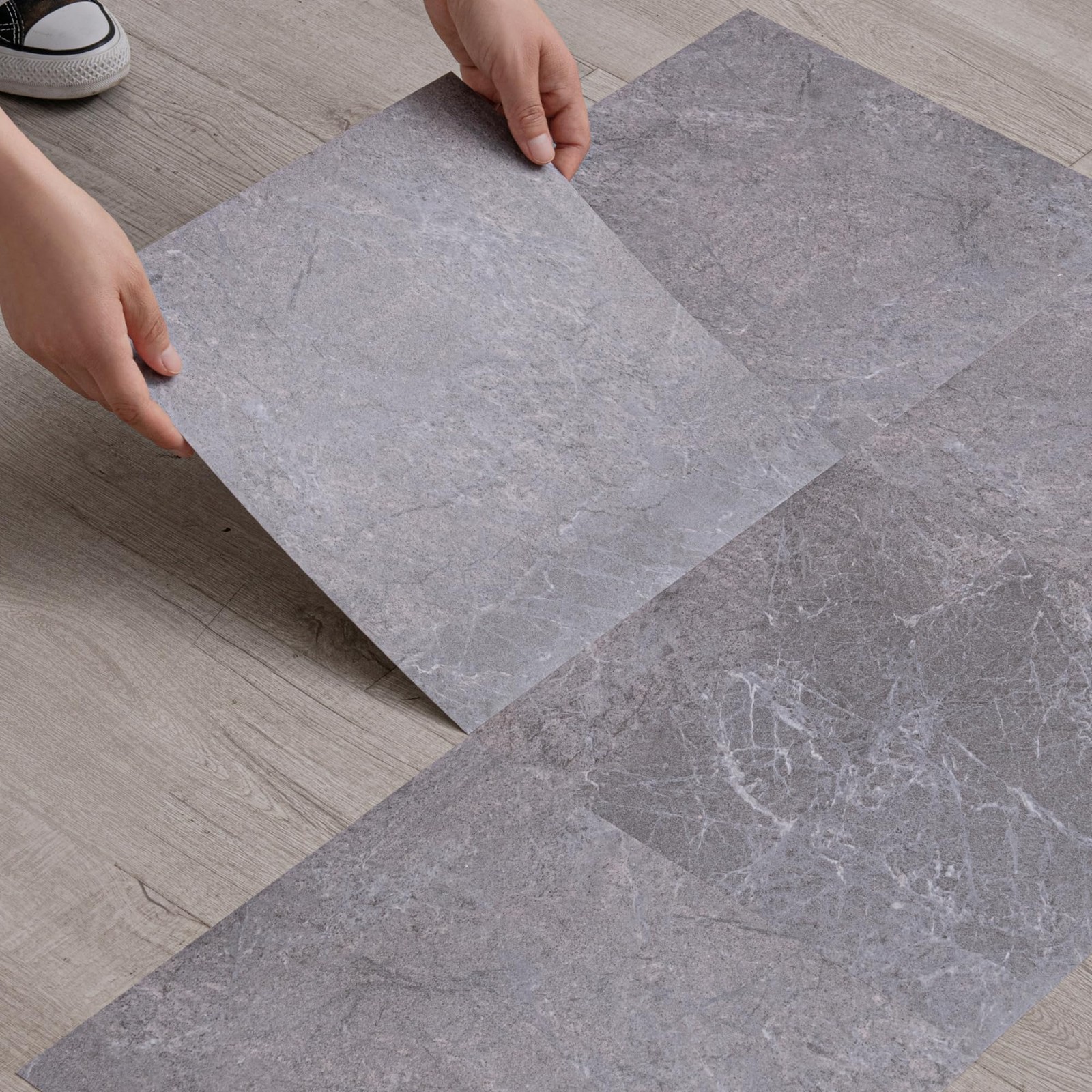 20Sq.Ft Grey Marble Peel and Stick Vinyl Floor Tiles,20 Tiles – 12″ x 12″,Wat…