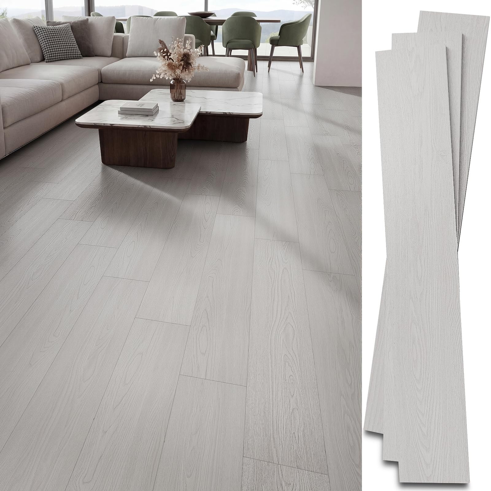 Peel and Stick Vinyl Flooring, 36-Pack 54 Sq.Ft Wood Grain Waterproof Rigid C…
