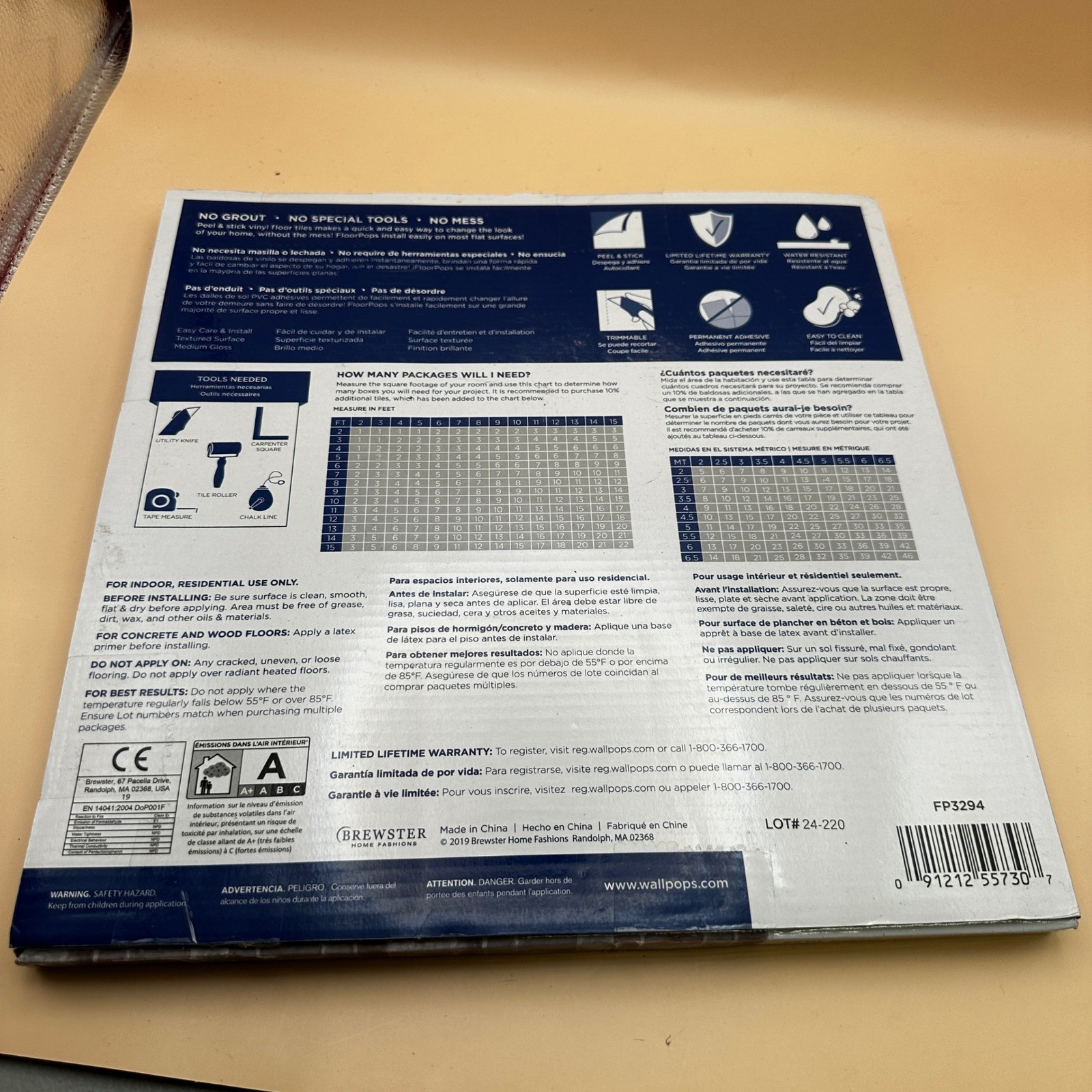 Pack of 10 FloorPops 12″x12″ Harvard Brick Grey Peel & Stick Floor Tiles