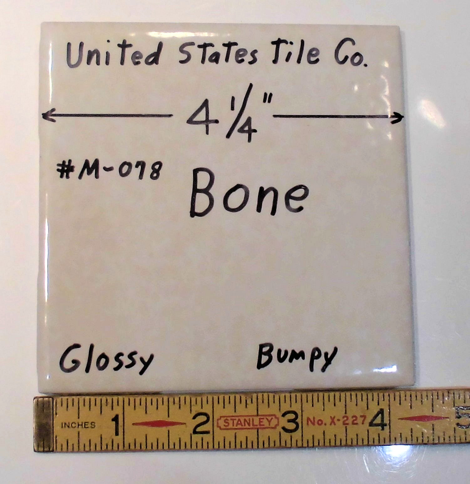 1pc. *Glossy & Bumpy; Bone #M-078* Ceramic Tile 4-1/4″ by United States Tile Co.