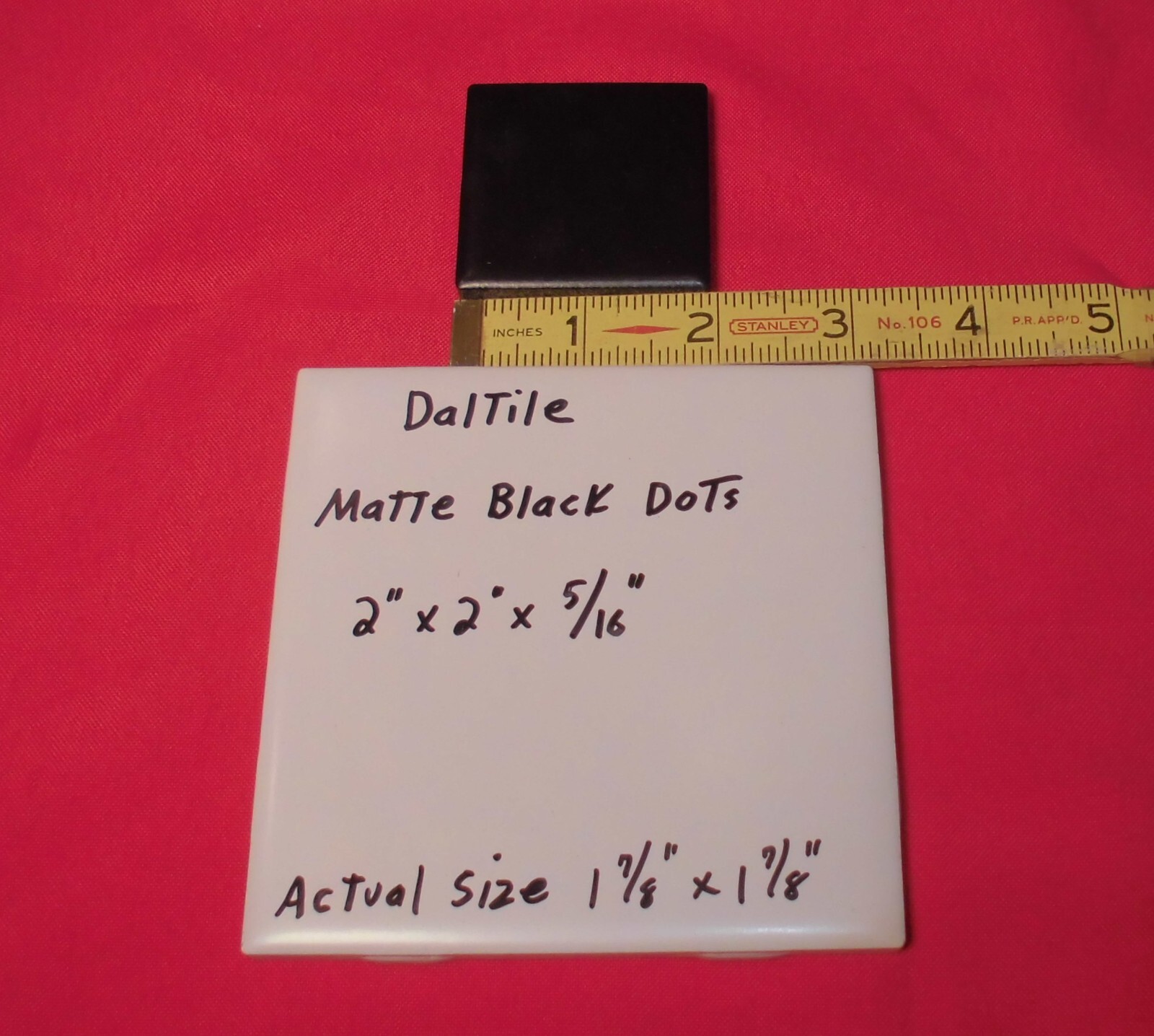 1 pc. *Matte Black* 2″ Dot – Insert Ceramic Tile, by Datile Co. 1-7/8″ SQ. NEW