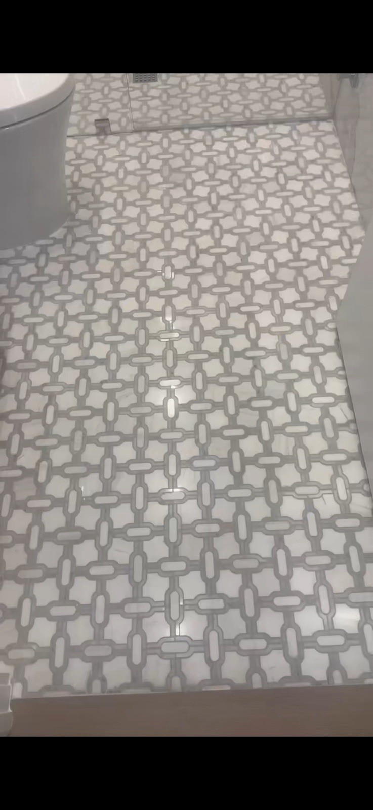 Mosaic Art Bianco Gridwork Polished Floor Tile White Gray Geometric 10mm