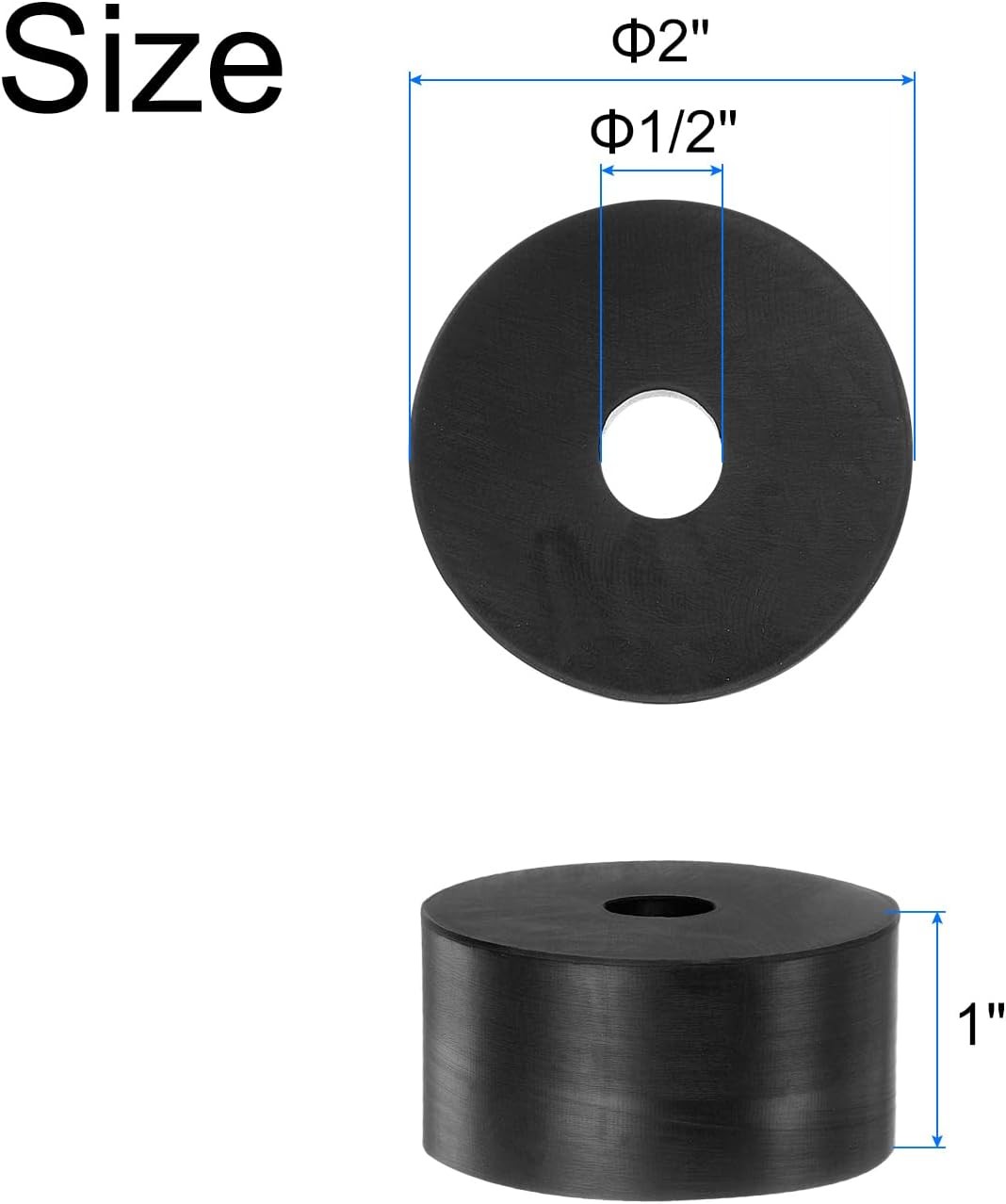 uxcell 4pcs Rubber Spacers 2" OD x 1/2" ID x 1" Height, Balck