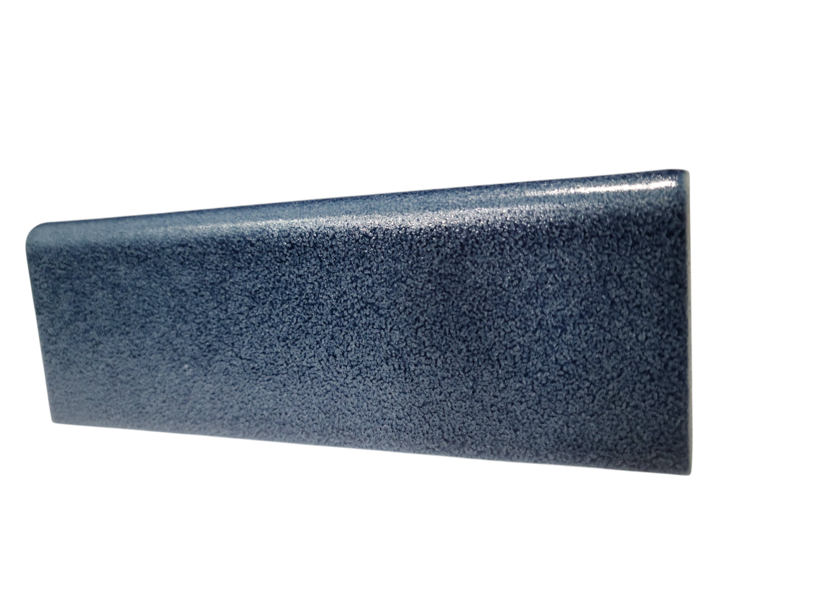 Blue Ceramic Bullnose Tile Subway Trim Crystalline Texture Mid Century Modern