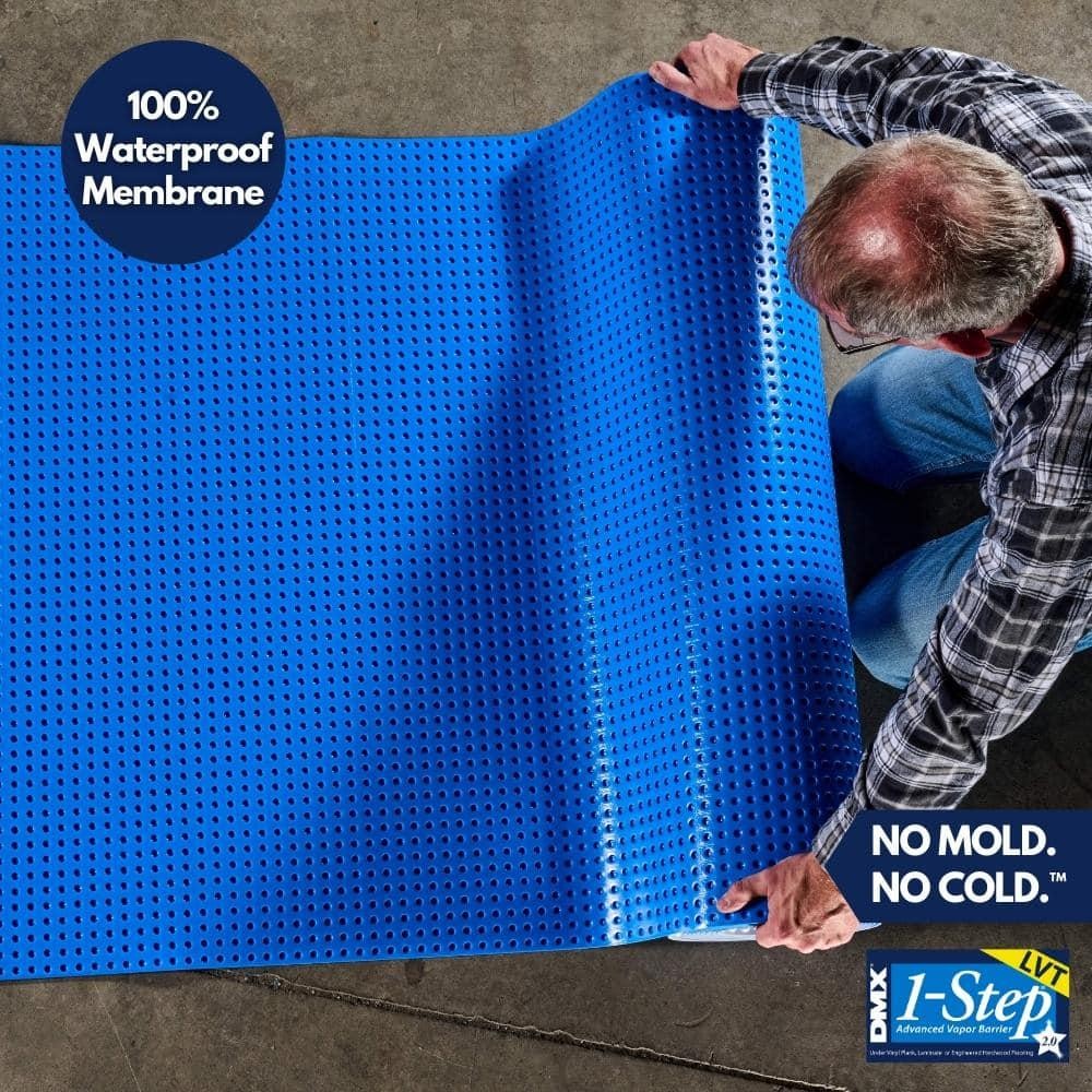 DMX 1-STEP Flooring Underlayment 29’L x 42″W Moisture Resistant Blue (100-Sq.Ft)