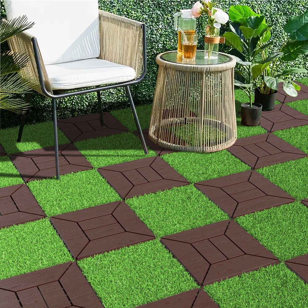 44 Pack 12×12 Interlocking Patio Tiles DIY Deck Floor Tiles Polypropylene Indoor