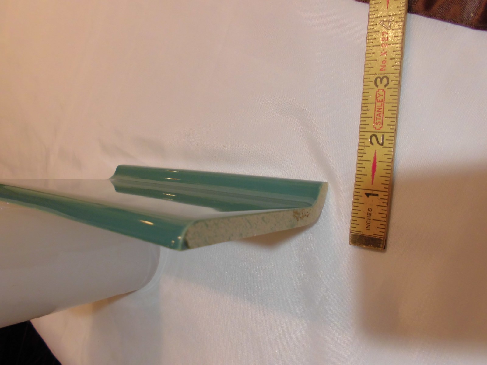 1 pc. Glossy *Pine Green* 4” X 6” Ceramic Cove Base Tile , Bullnose Top “NOS”
