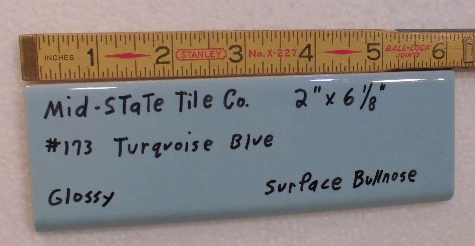 1 pc. Turquoise – Blue: 2” X 6” Surface Bullnose Ceramic Tile by MID-STATE NOS