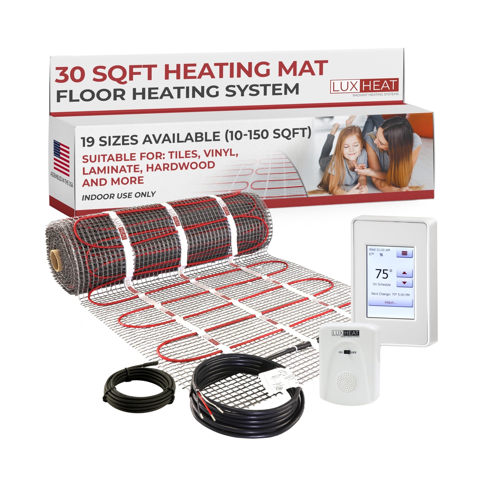 LuxHeat 30sqft Floor Heating Mat Kit – 120v Electric Radiant Heat Floor Ma