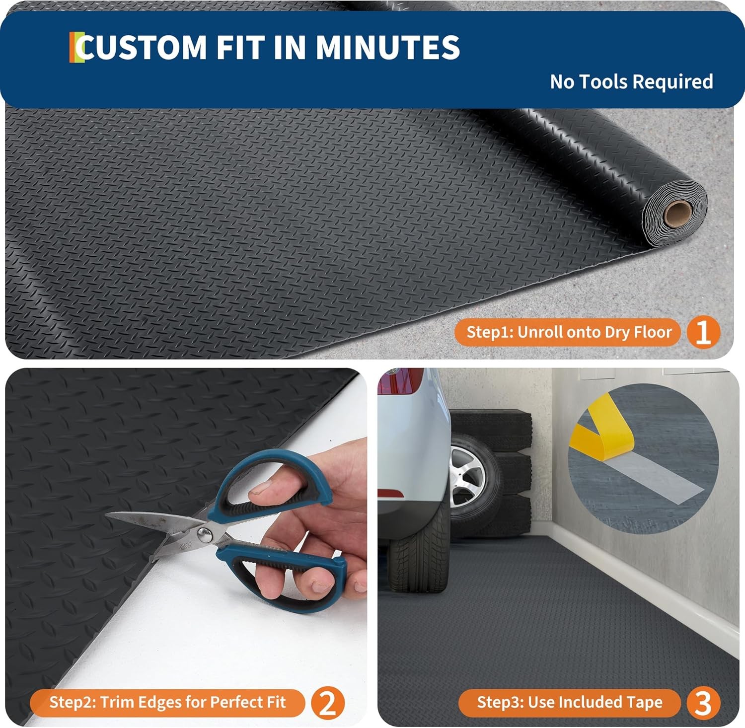 PVC Garage Floor Mat Waterproof Non Slip Diamond Plate for Car SUV Truck 2.8mm